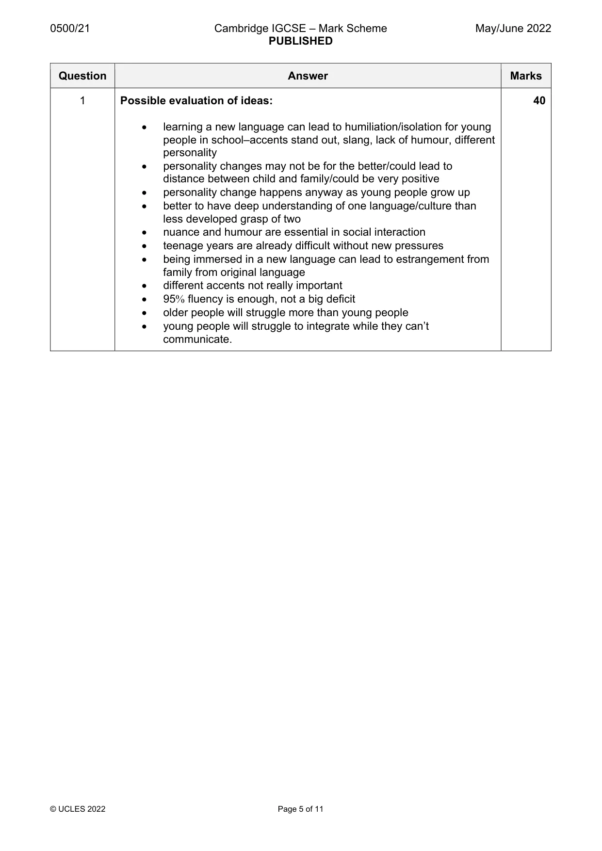 Mark scheme, page 5 of 11