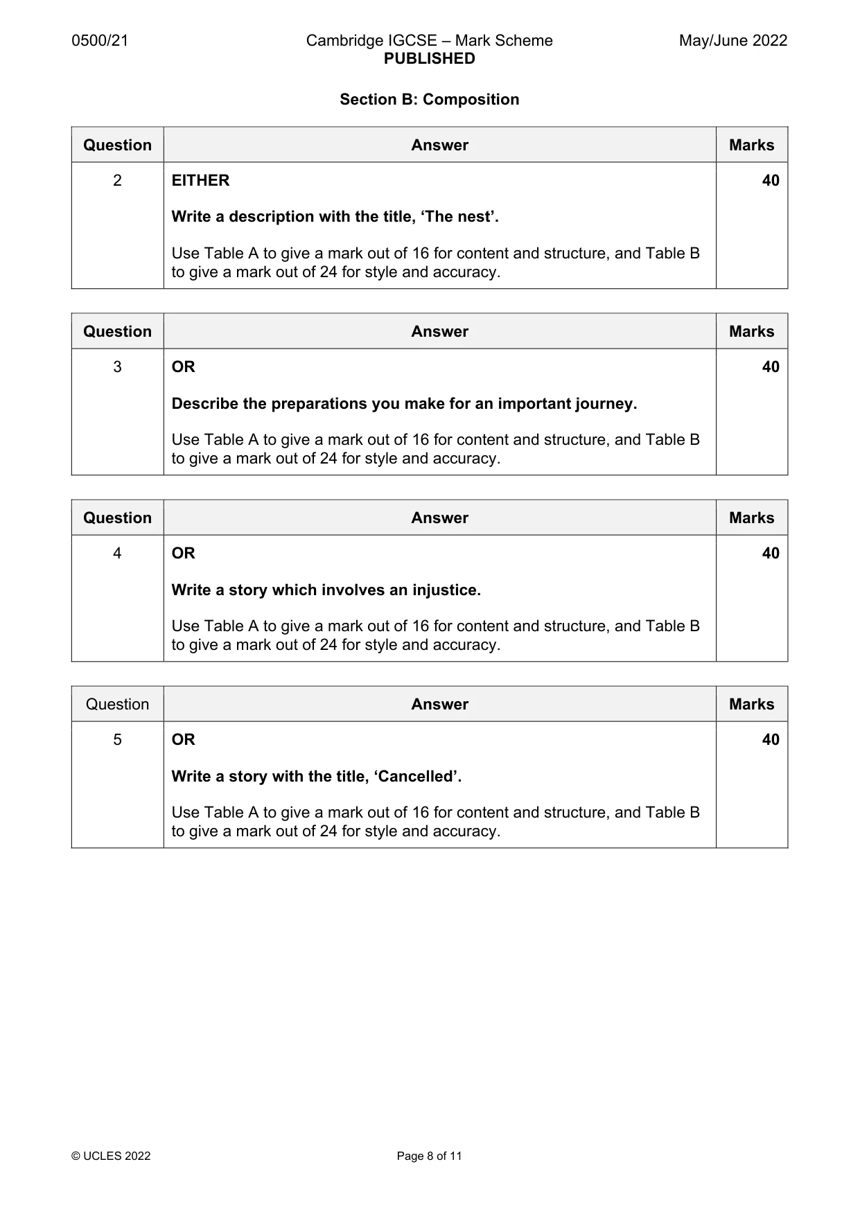 Mark scheme, page 8 of 11