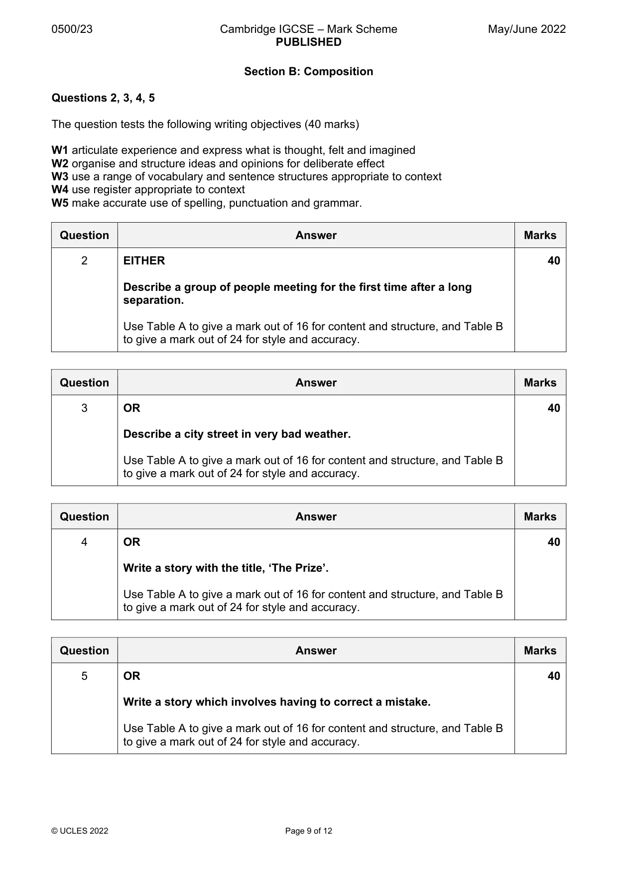 Mark scheme, page 9 of 12