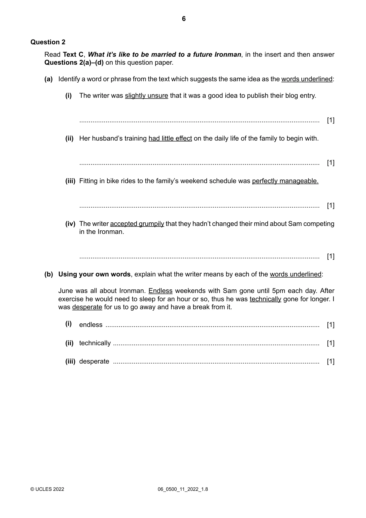 Cambridge IGCSE English - First Language 0500 2022 May/June Paper 1 · Variant 1 question paper, page 6 of 16