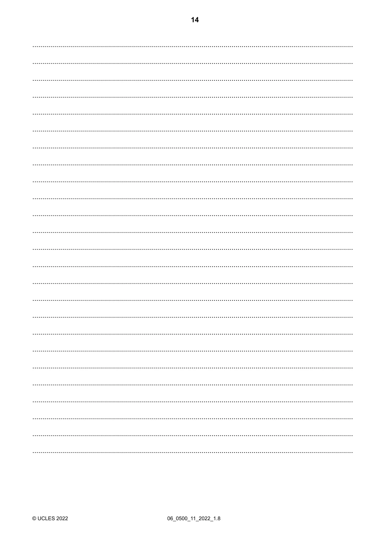 Cambridge IGCSE English - First Language 0500 2022 May/June Paper 1 · Variant 1 question paper, page 14 of 16