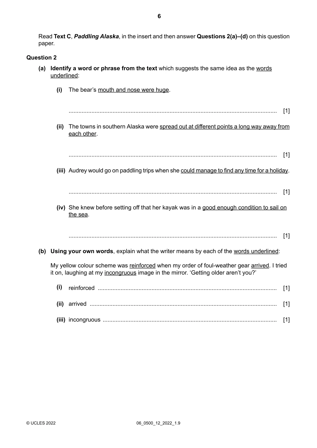 Cambridge IGCSE English - First Language 0500 2022 May/June Paper 1 · Variant 2 question paper, page 6 of 16