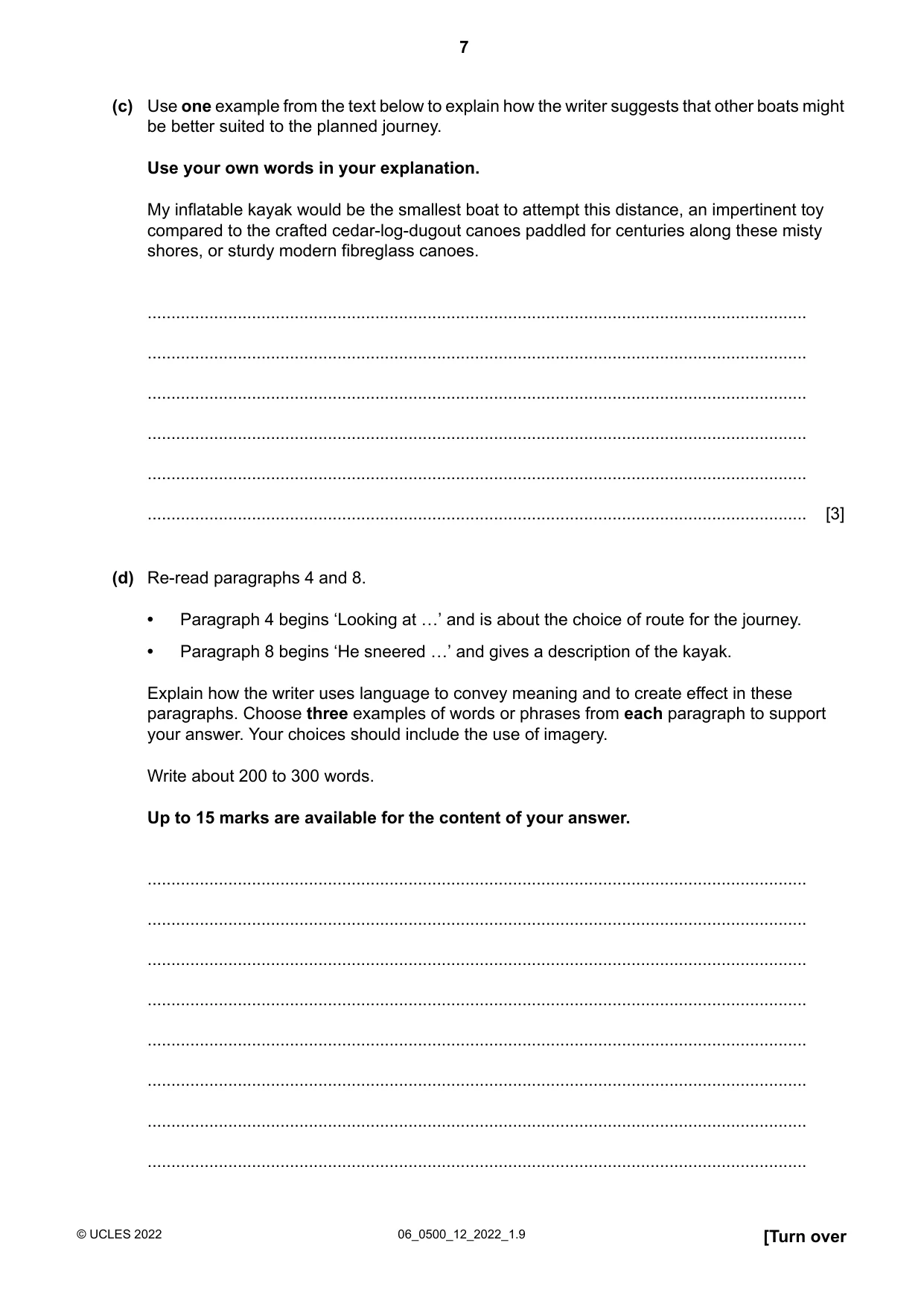 Cambridge IGCSE English - First Language 0500 2022 May/June Paper 1 · Variant 2 question paper, page 7 of 16