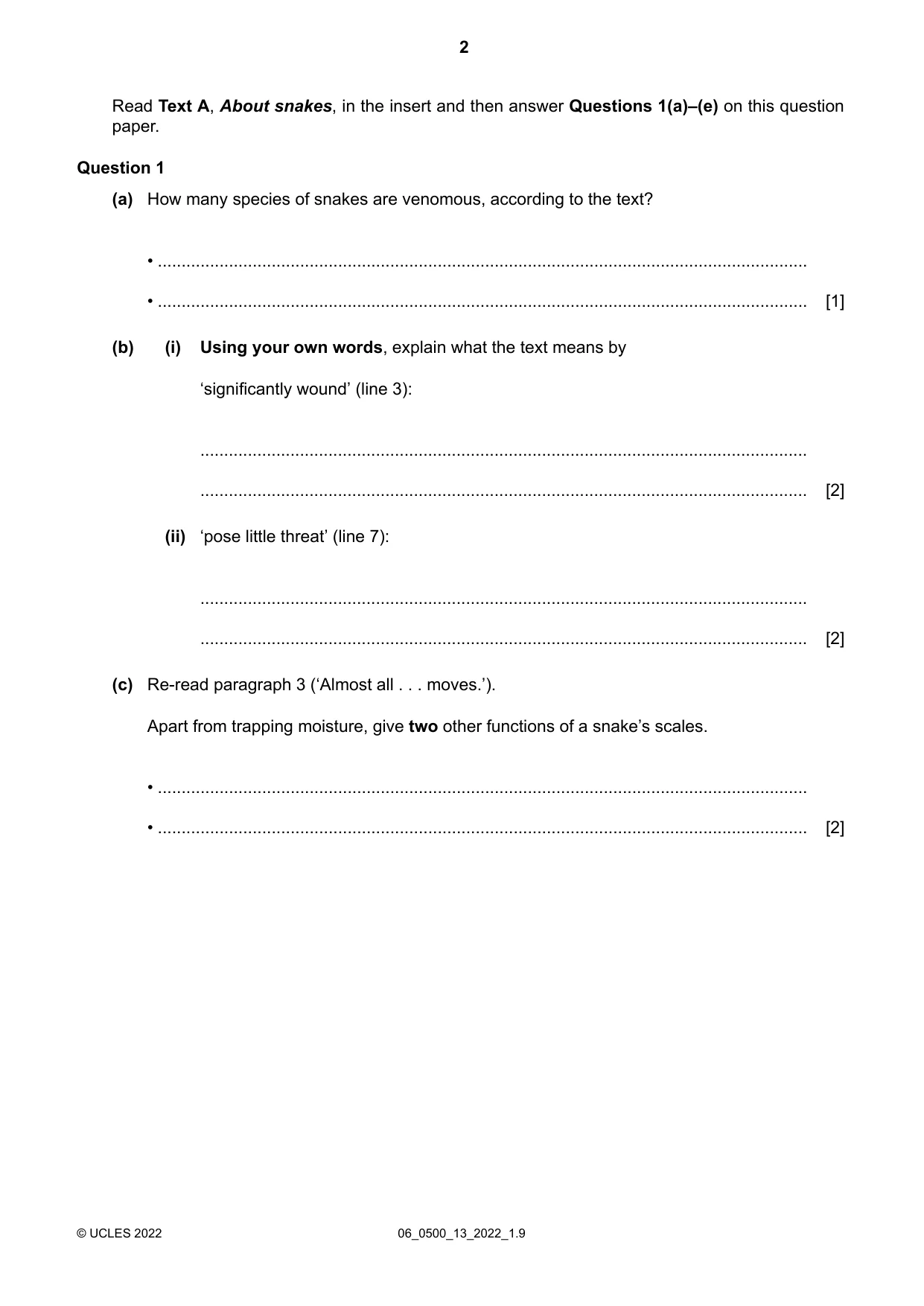 Cambridge IGCSE English - First Language 0500 2022 May/June Paper 1 · Variant 3 question paper, page 2 of 16