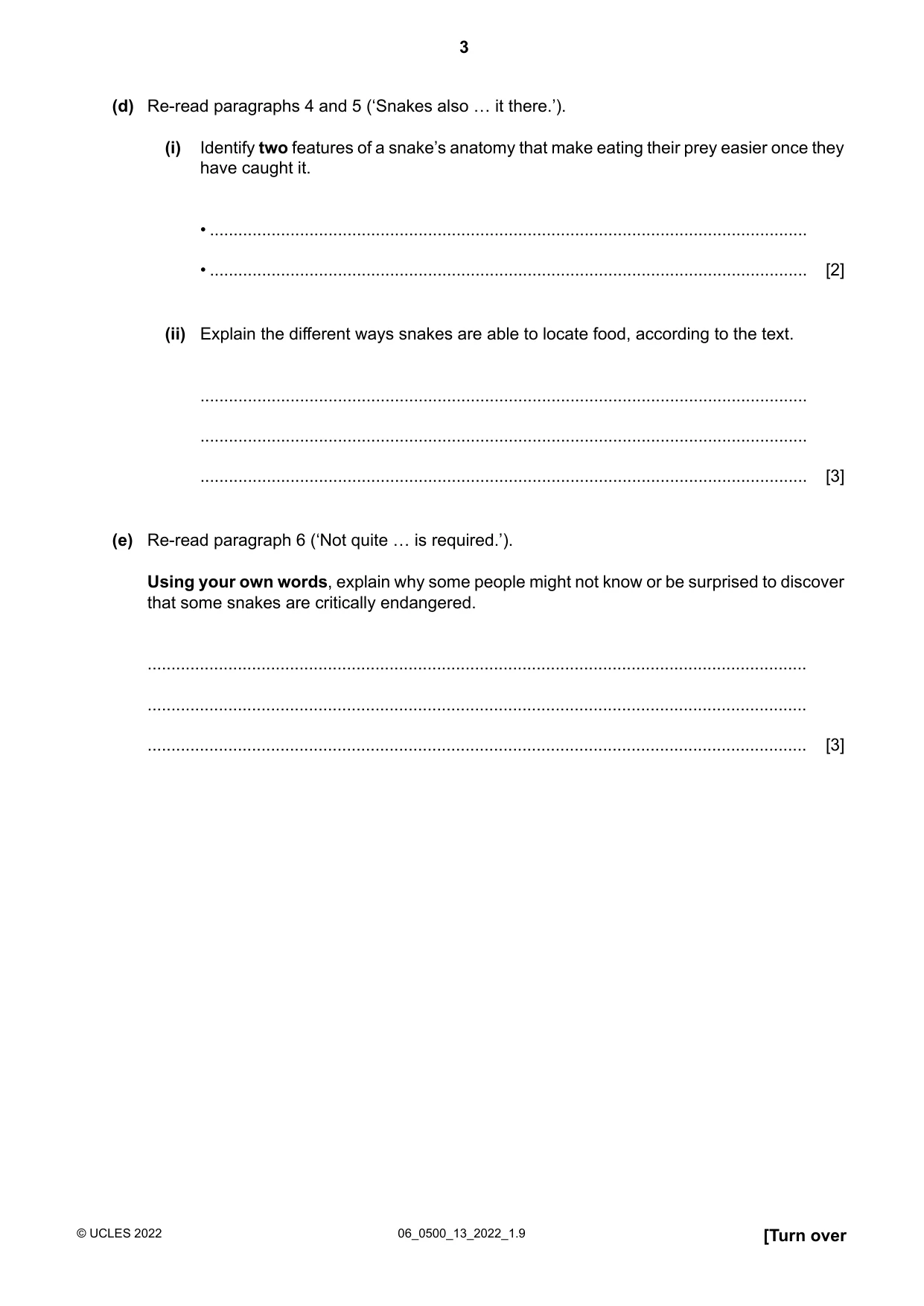 Cambridge IGCSE English - First Language 0500 2022 May/June Paper 1 · Variant 3 question paper, page 3 of 16