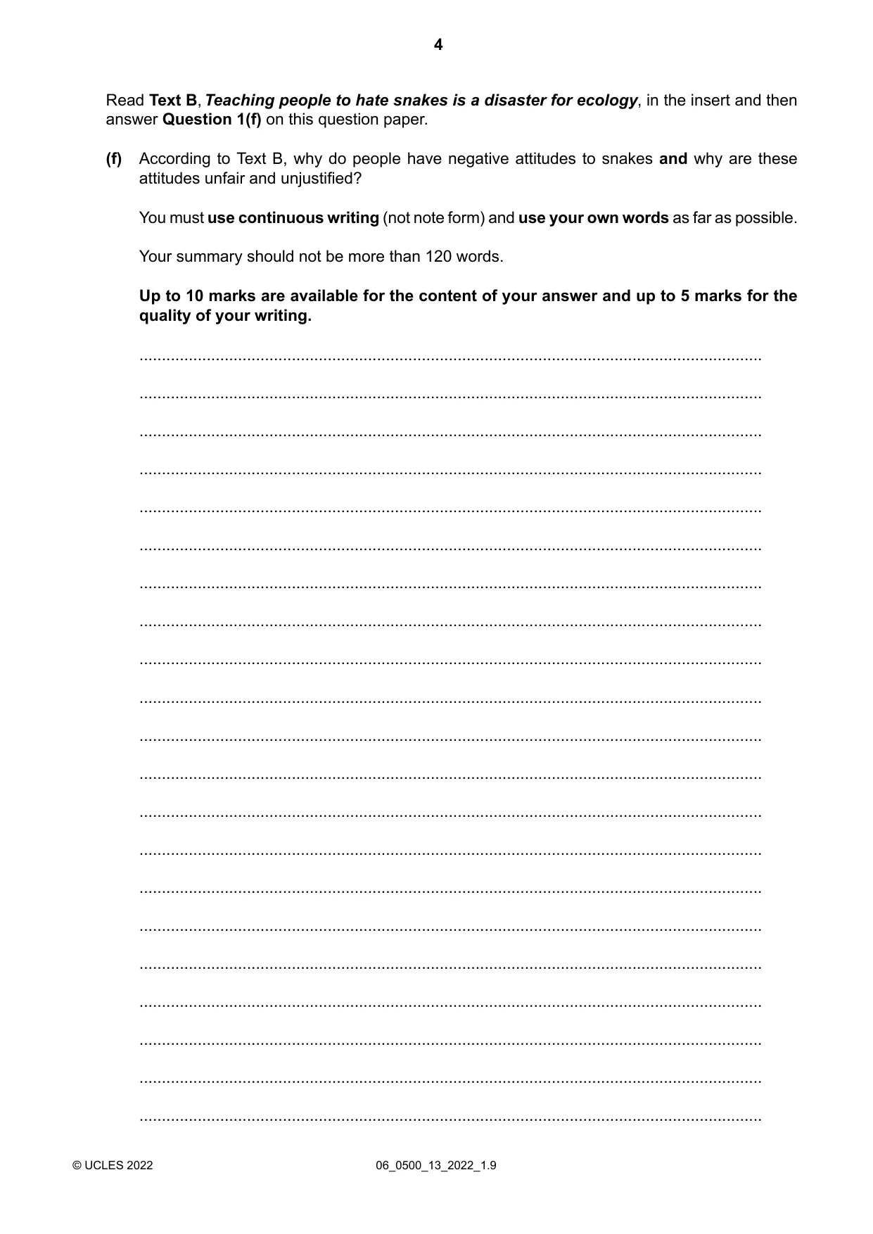 Cambridge IGCSE English - First Language 0500 2022 May/June Paper 1 · Variant 3 question paper, page 4 of 16