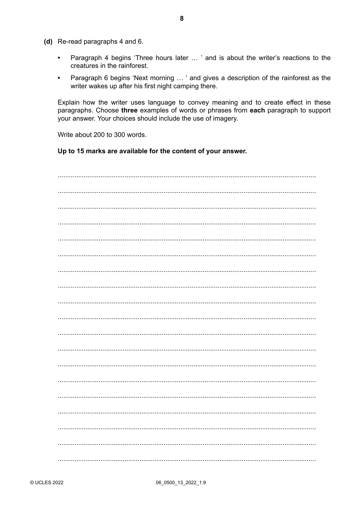 Cambridge IGCSE English - First Language 0500 2022 May/June Paper 1 · Variant 3 question paper, page 8 of 16