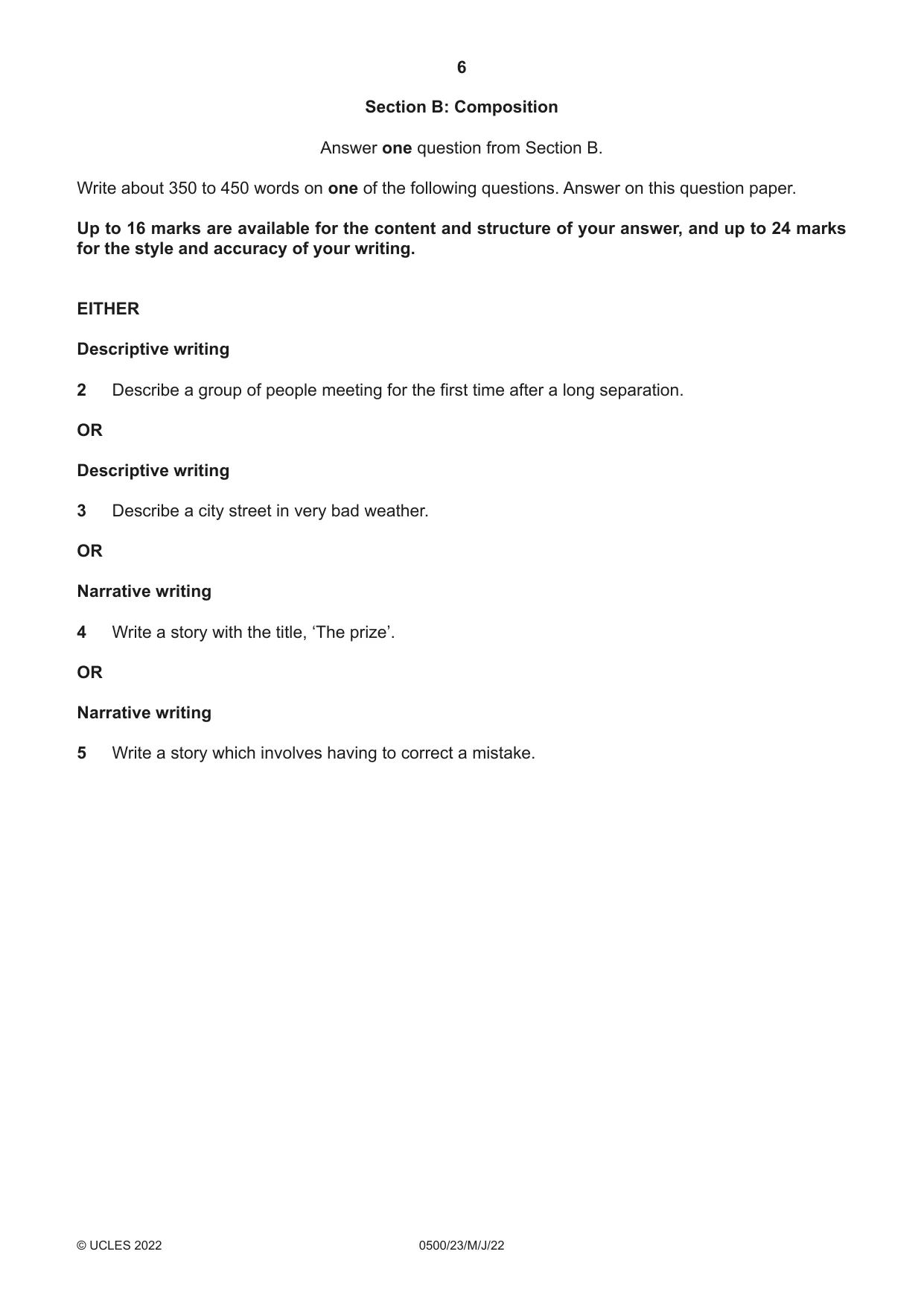 Cambridge IGCSE English - First Language 0500 2022 May/June Paper 2 · Variant 3 question paper, page 6 of 12