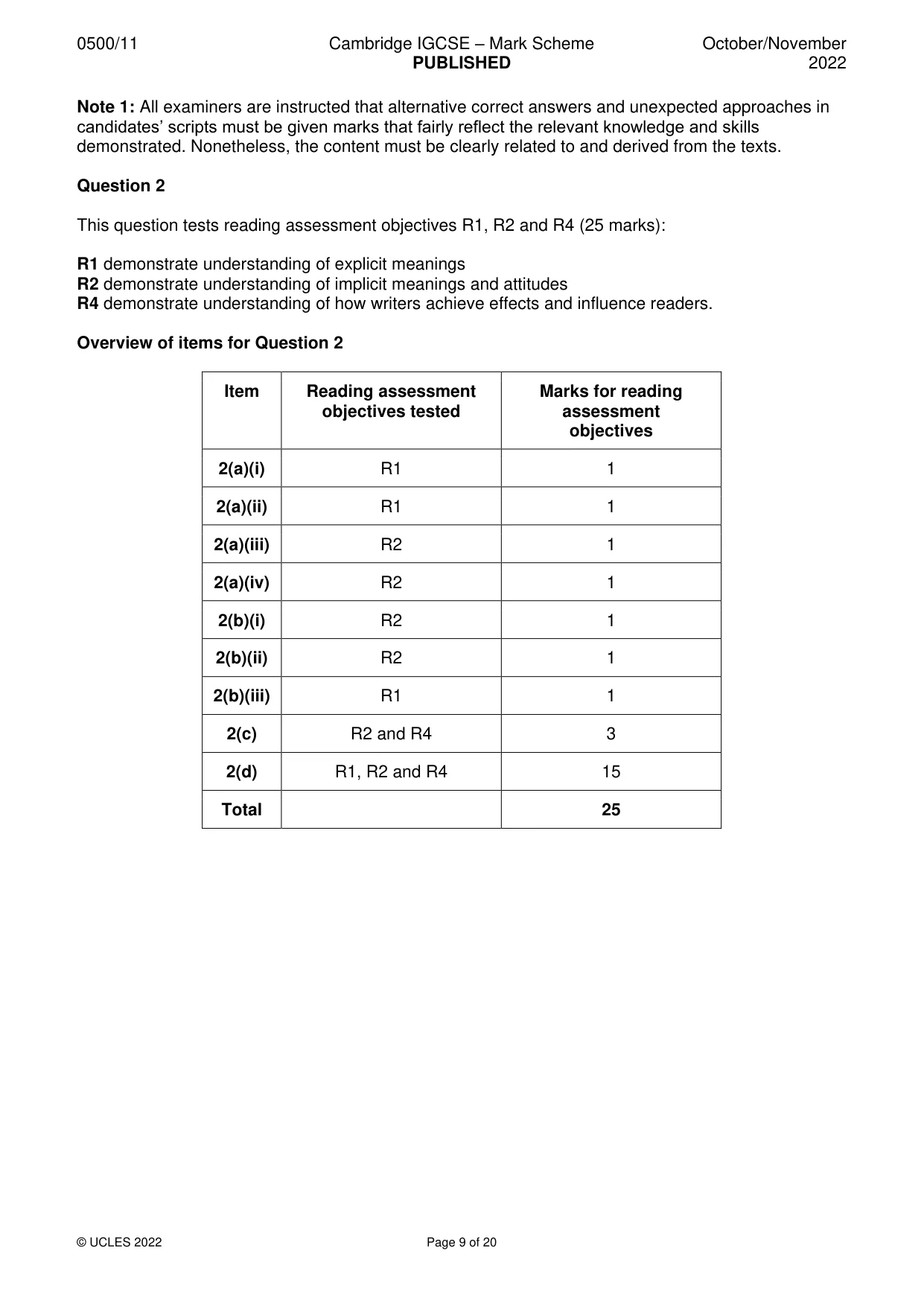 Mark scheme, page 9 of 20