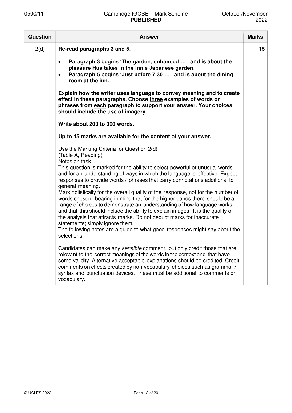 Mark scheme, page 12 of 20