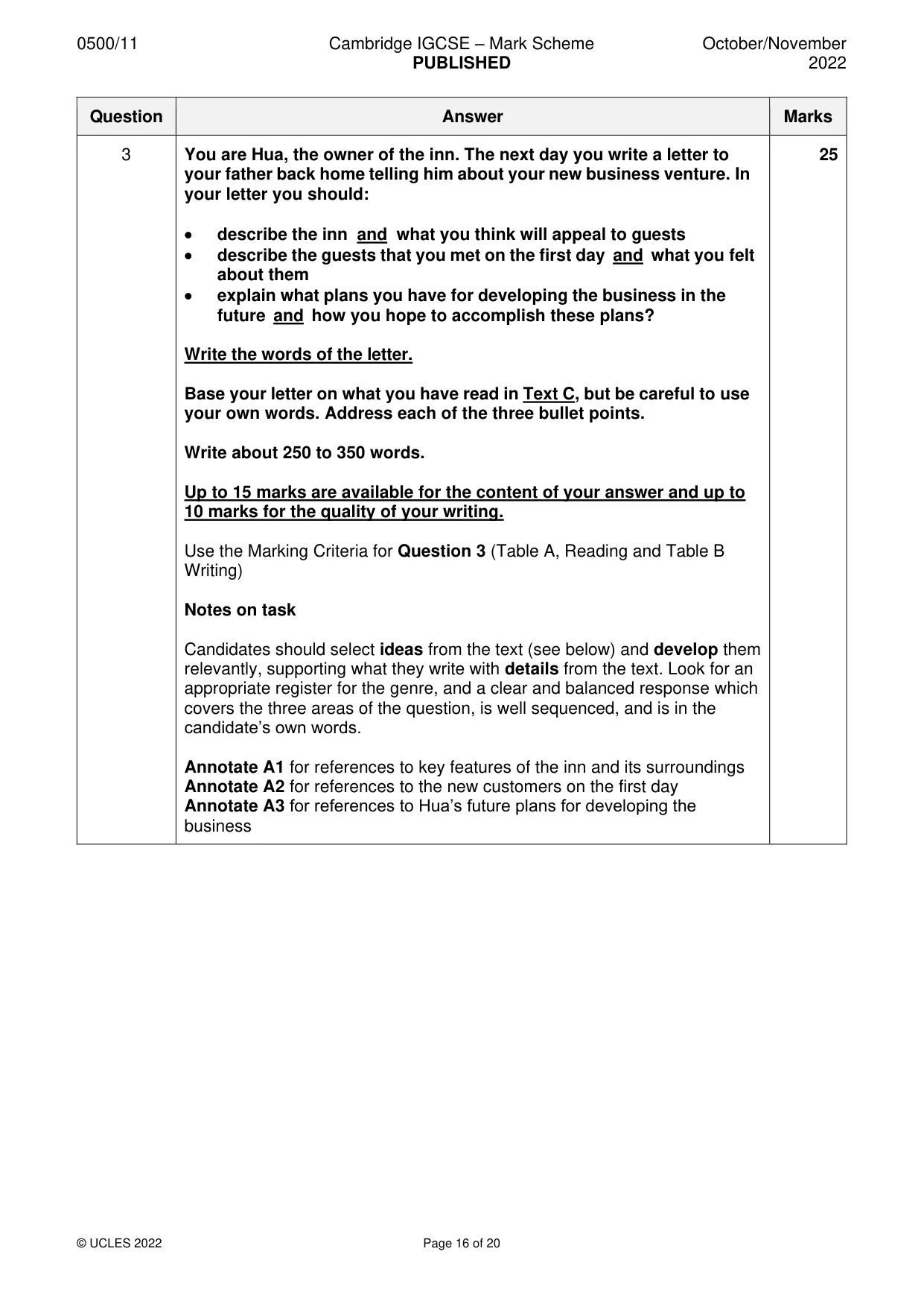 Mark scheme, page 16 of 20