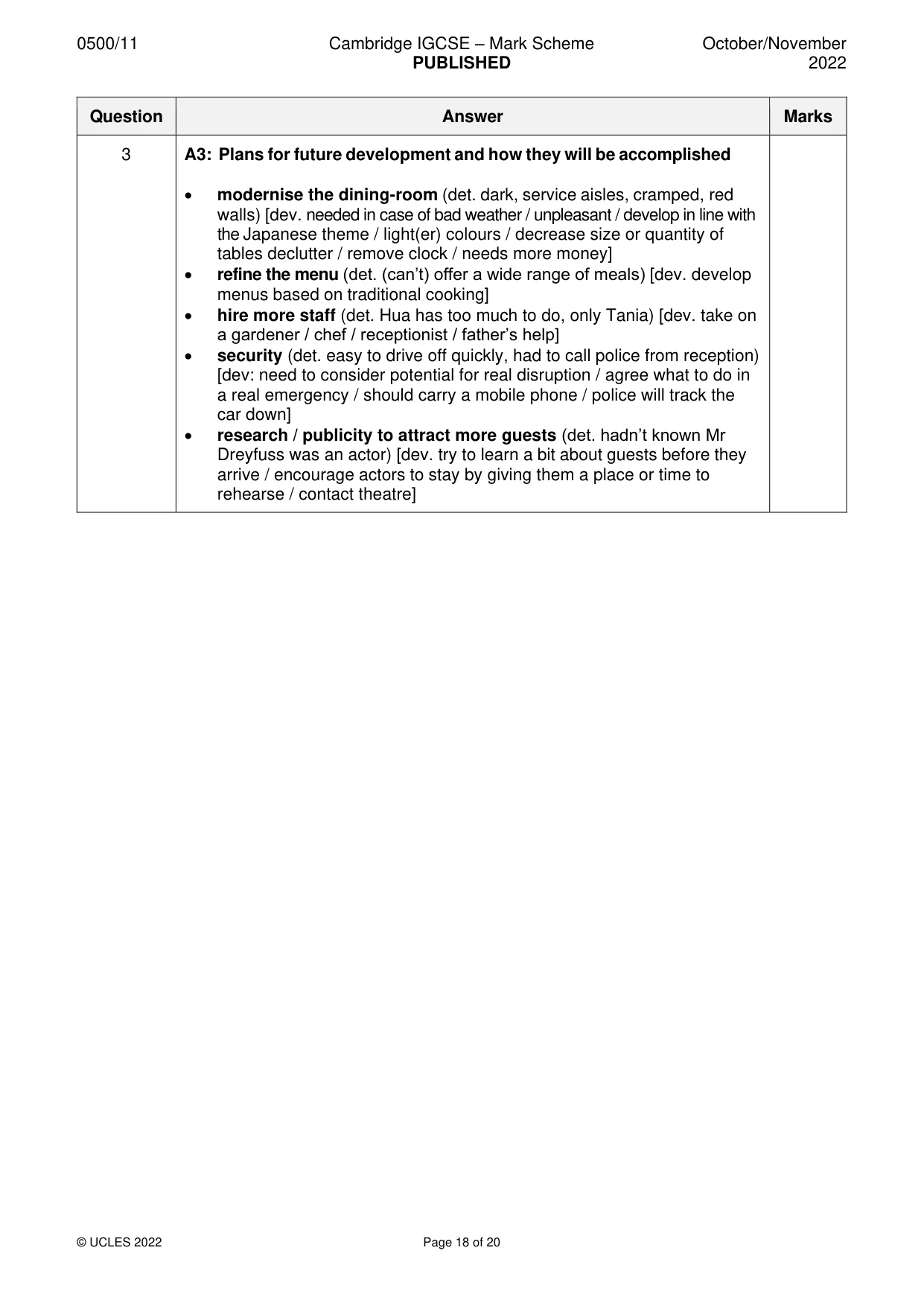 Mark scheme, page 18 of 20