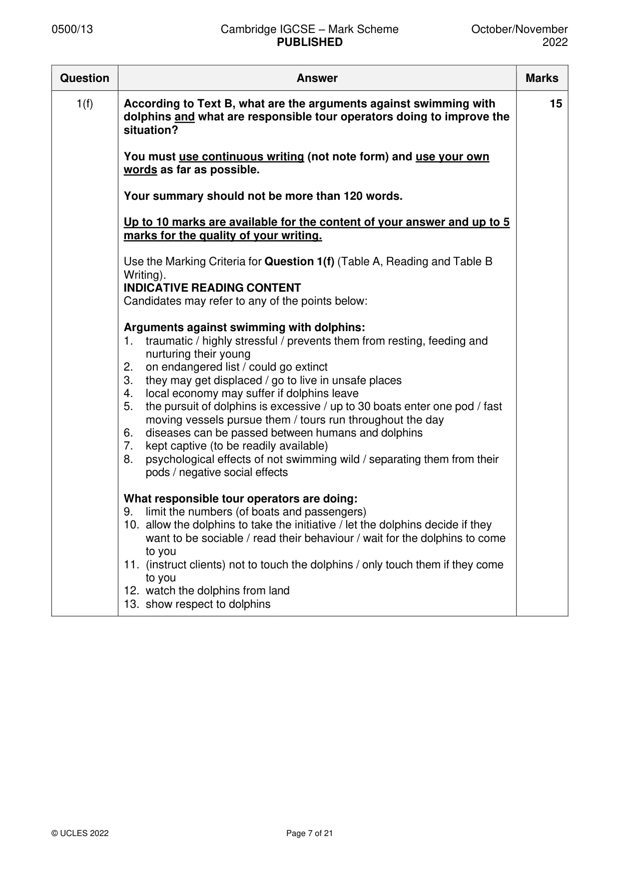 Mark scheme, page 7 of 21