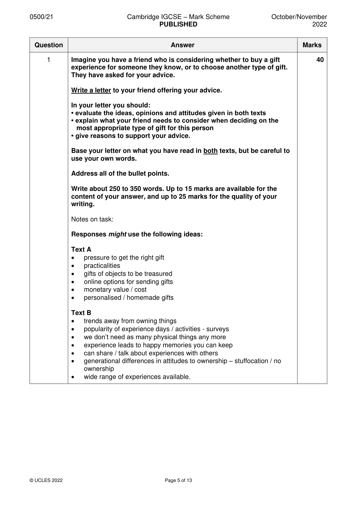 Mark scheme, page 5 of 13