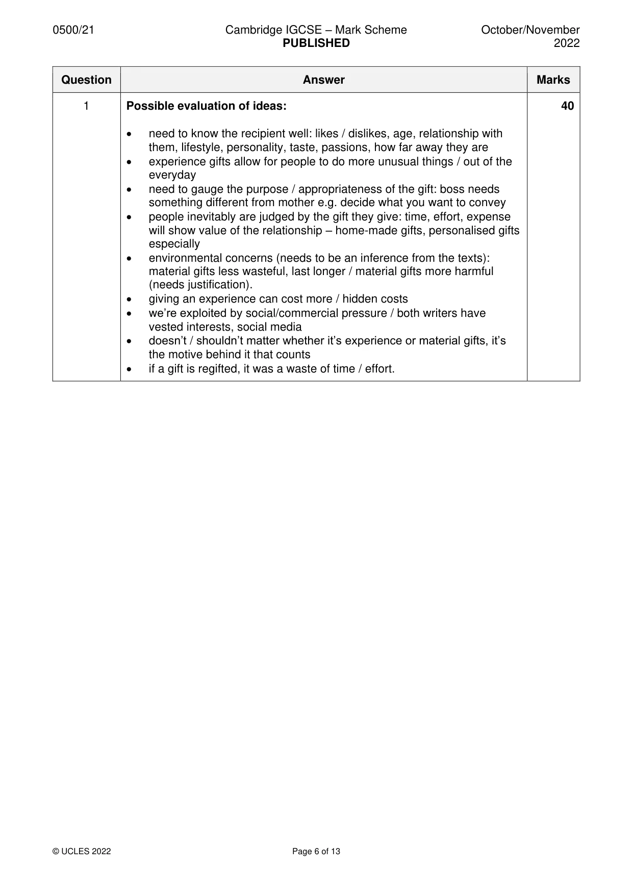 Mark scheme, page 6 of 13