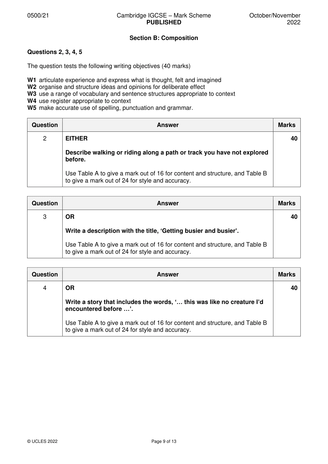 Mark scheme, page 9 of 13