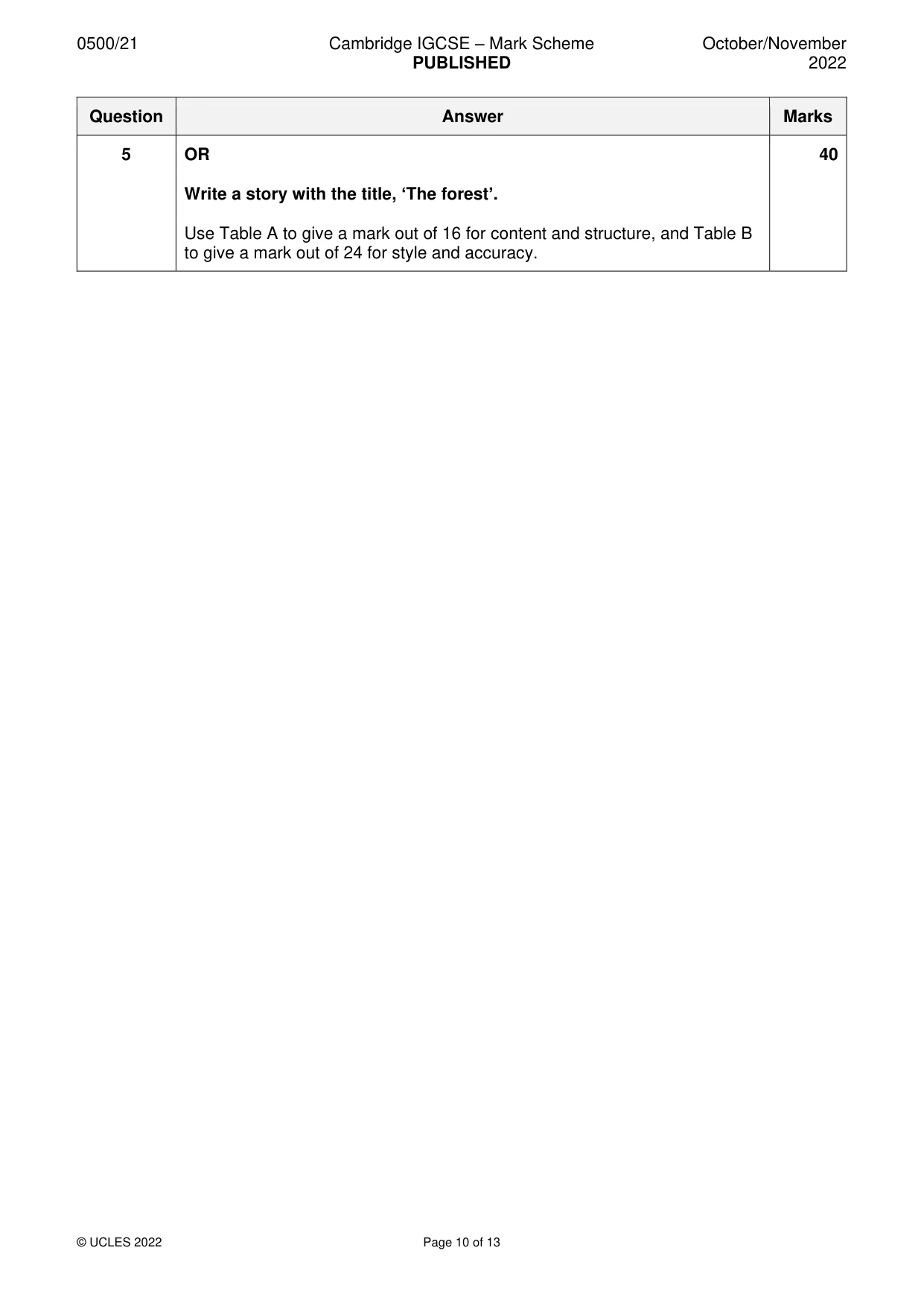 Mark scheme, page 10 of 13
