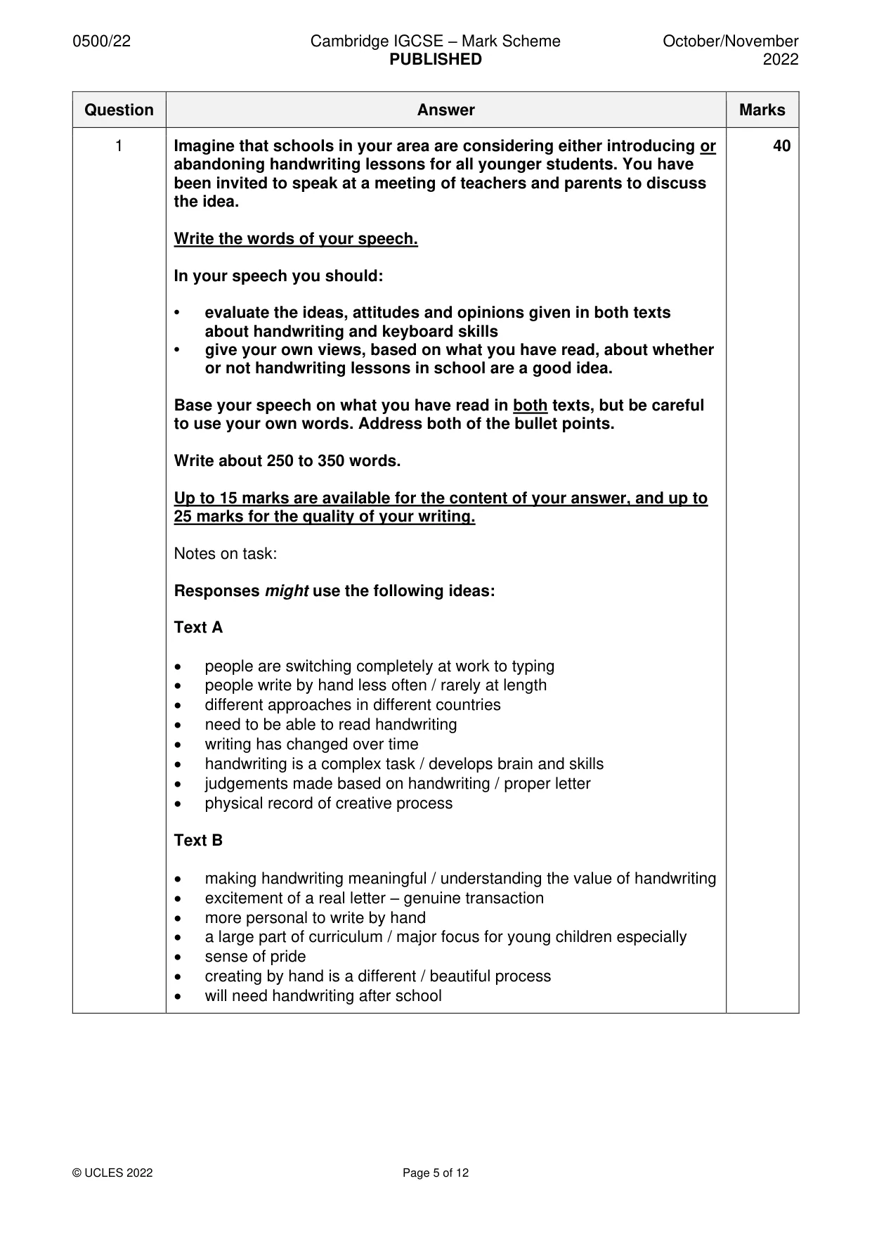 Mark scheme, page 5 of 12