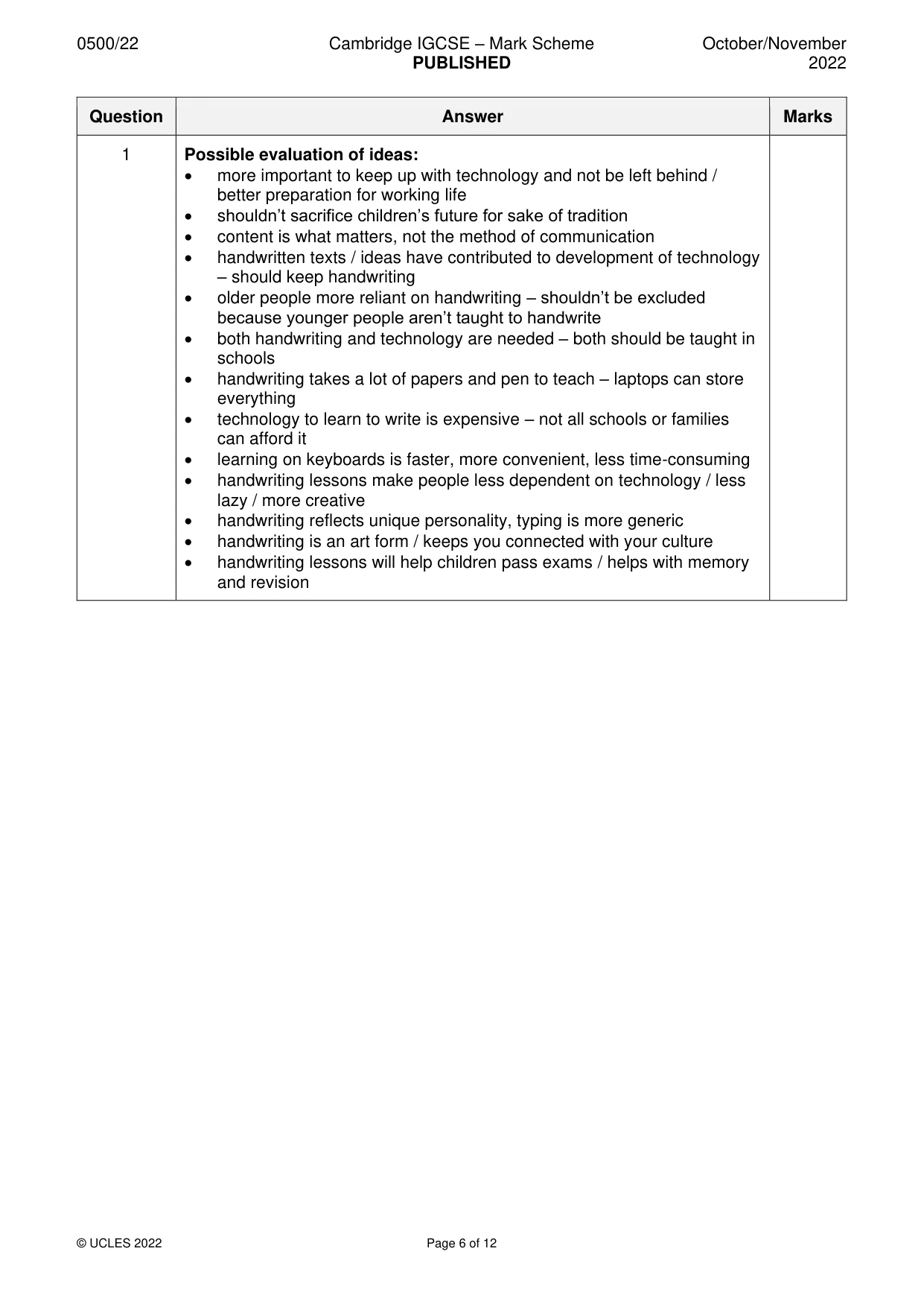 Mark scheme, page 6 of 12