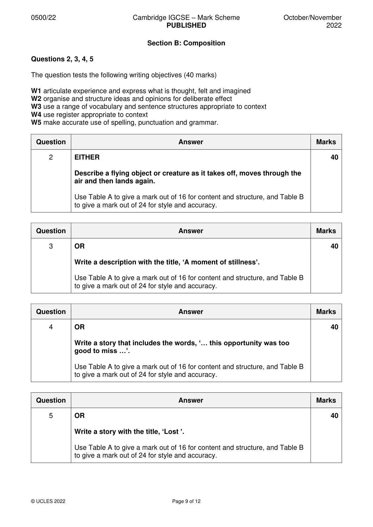 Mark scheme, page 9 of 12