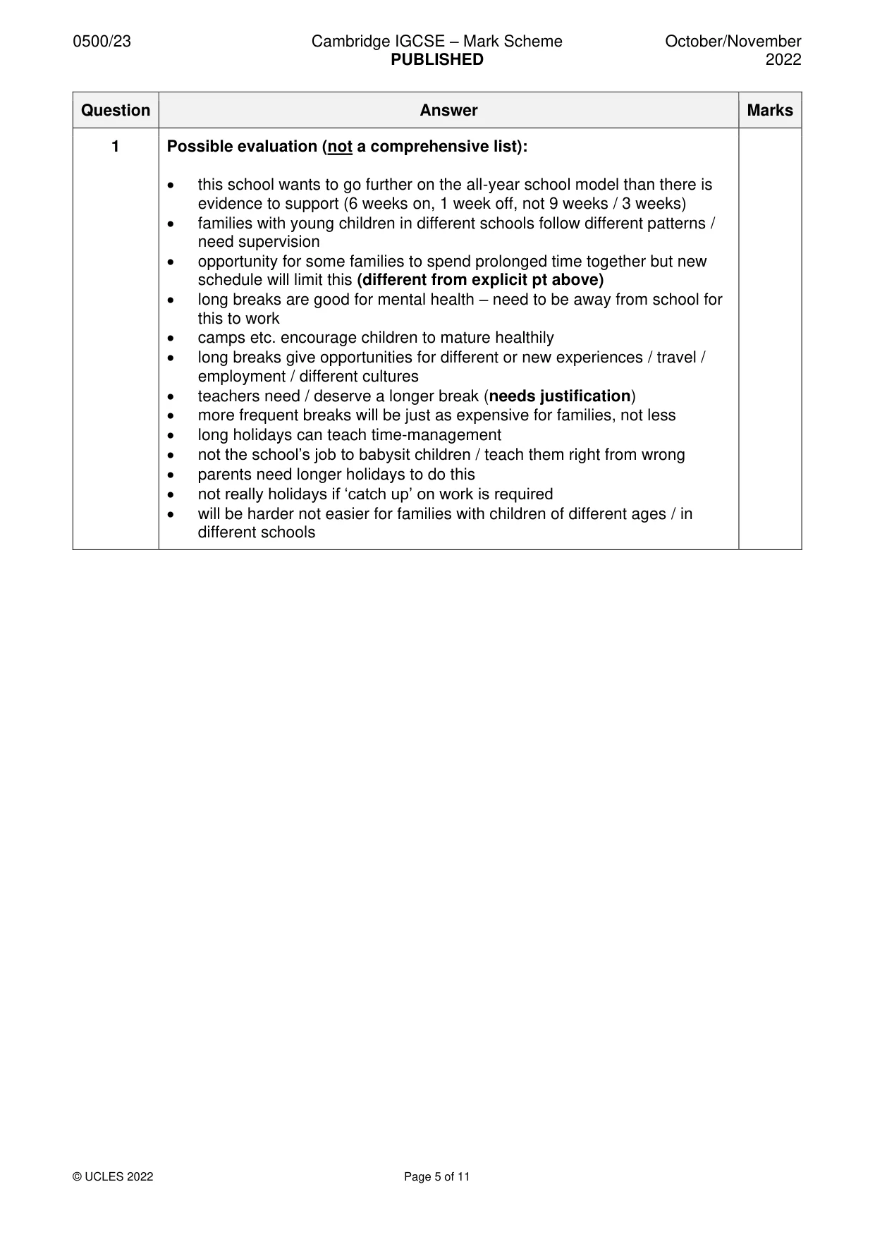 Mark scheme, page 5 of 11