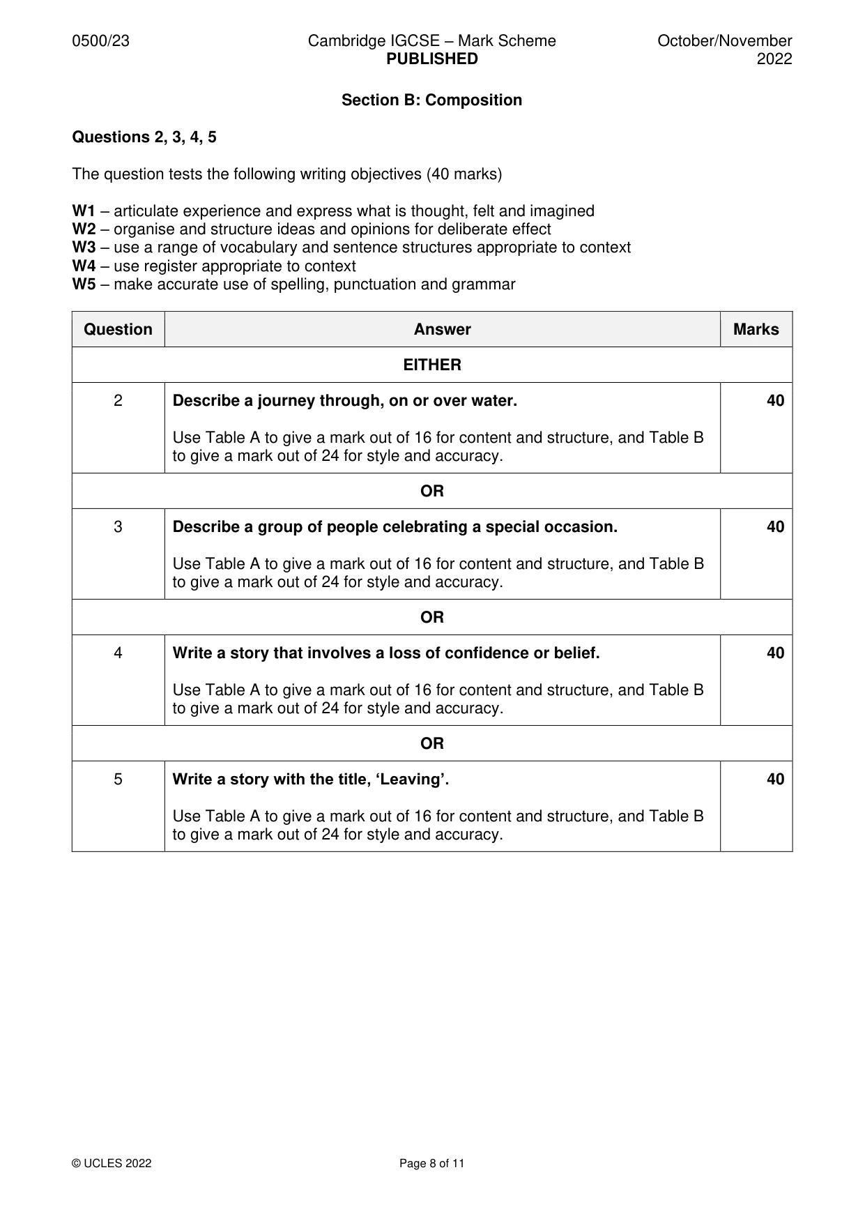 Mark scheme, page 8 of 11