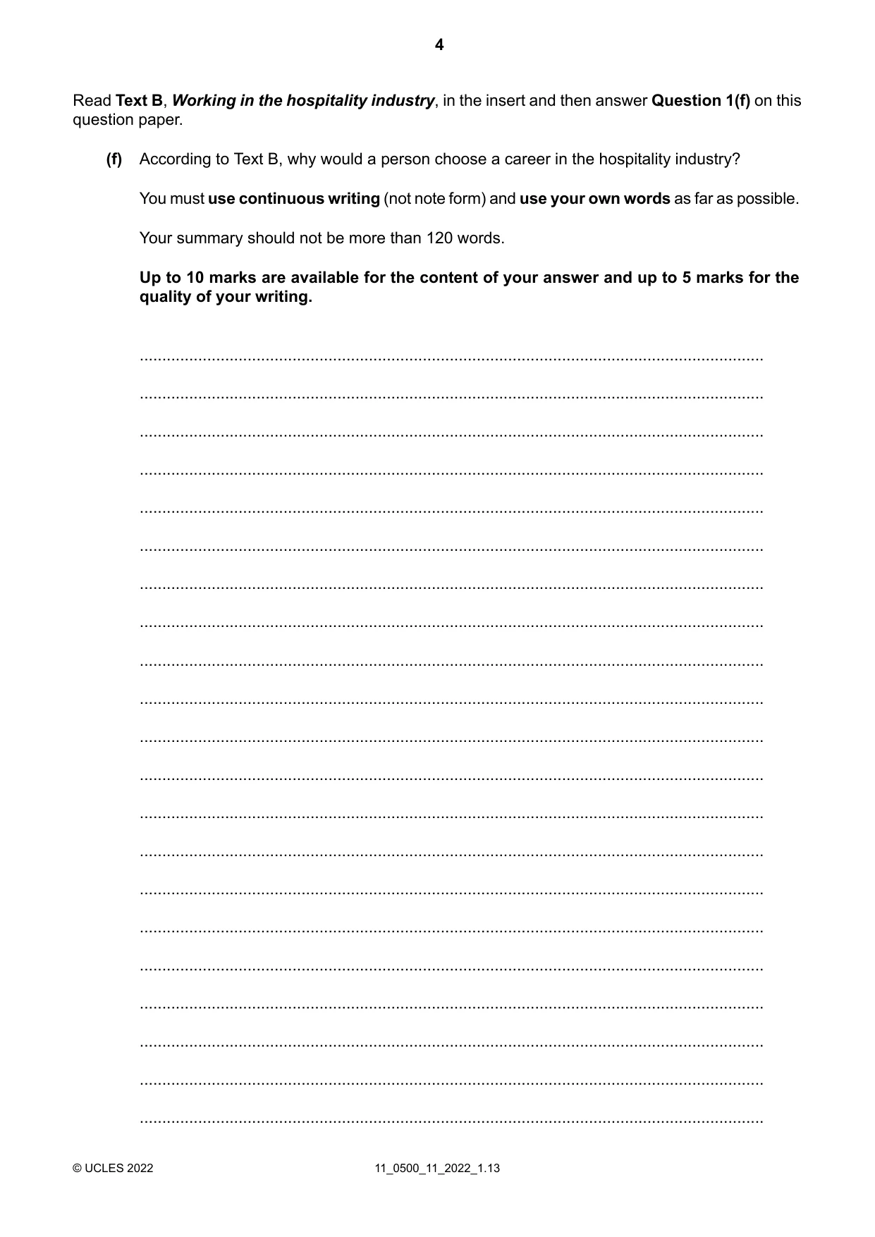 Cambridge IGCSE English - First Language 0500 2022 Oct/Nov Paper 1 · Variant 1 question paper, page 4 of 16