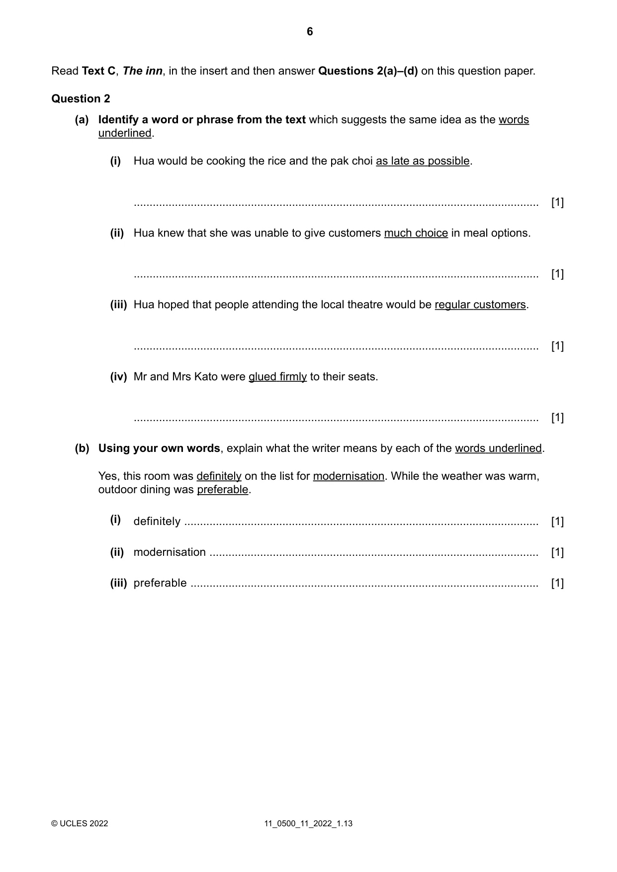 Cambridge IGCSE English - First Language 0500 2022 Oct/Nov Paper 1 · Variant 1 question paper, page 6 of 16