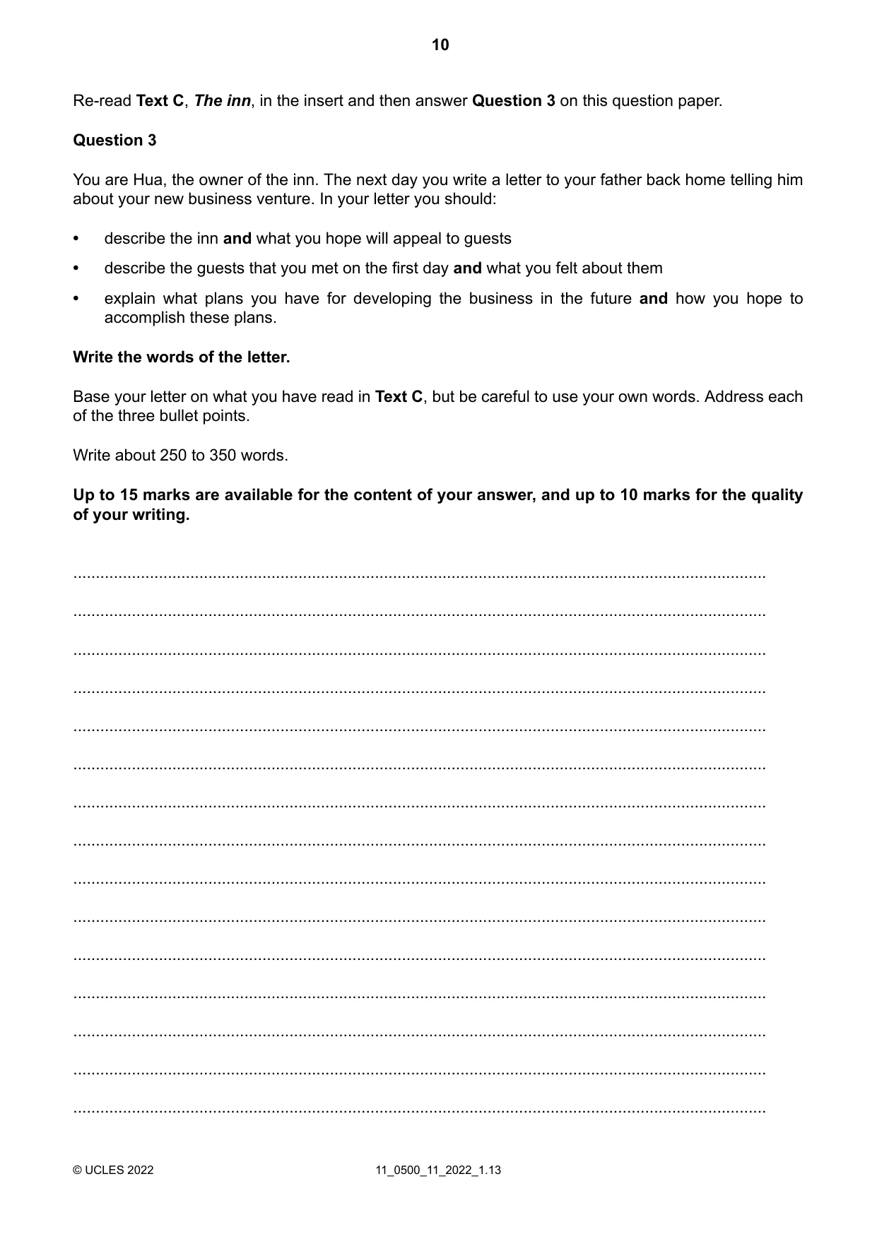 Cambridge IGCSE English - First Language 0500 2022 Oct/Nov Paper 1 · Variant 1 question paper, page 10 of 16