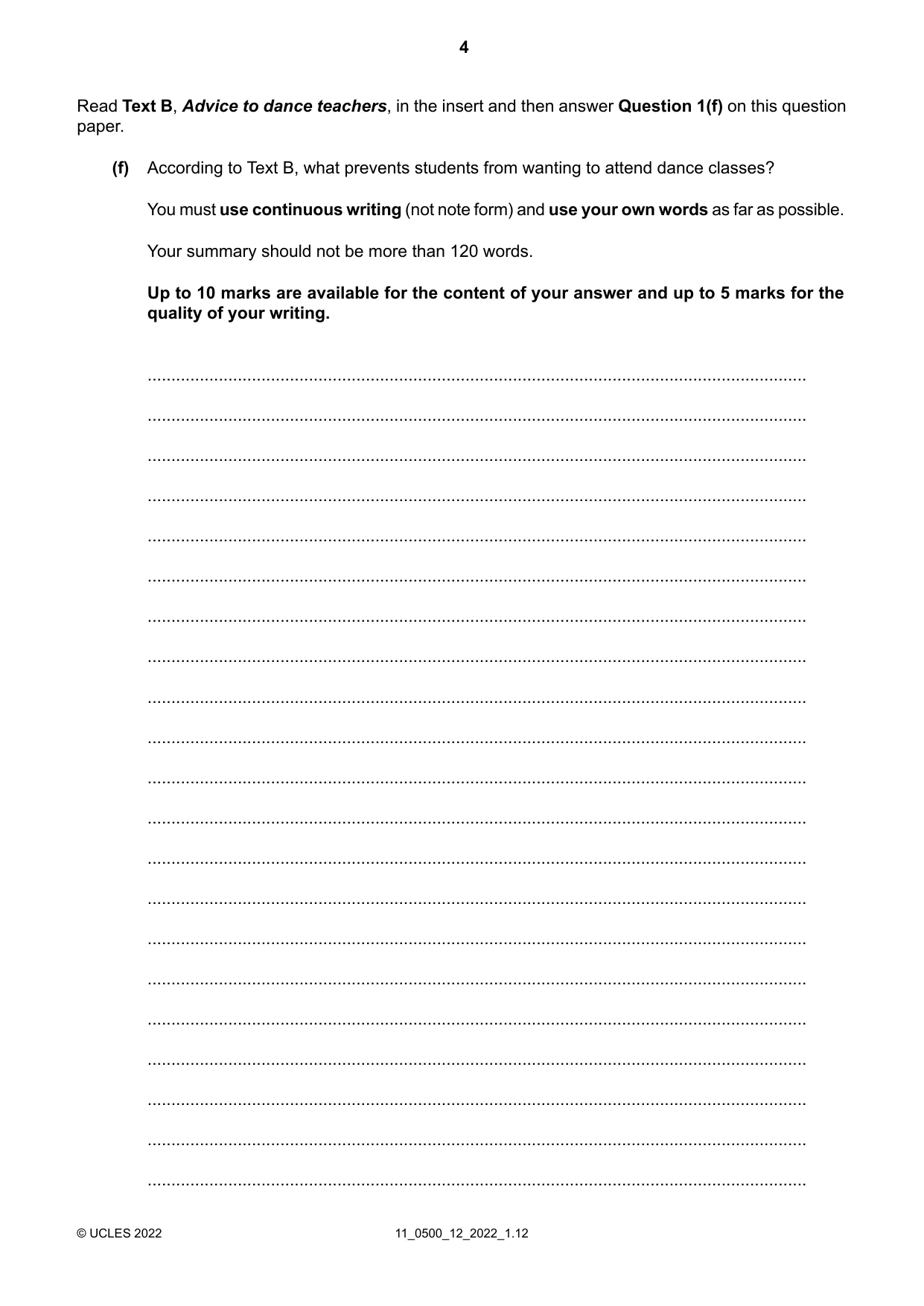 Cambridge IGCSE English - First Language 0500 2022 Oct/Nov Paper 1 · Variant 2 question paper, page 4 of 16