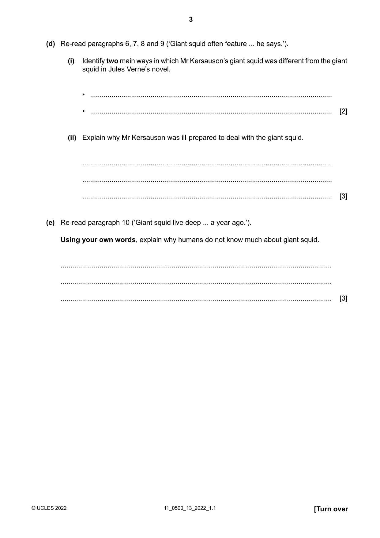 Cambridge IGCSE English - First Language 0500 2022 Oct/Nov Paper 1 · Variant 3 question paper, page 3 of 16