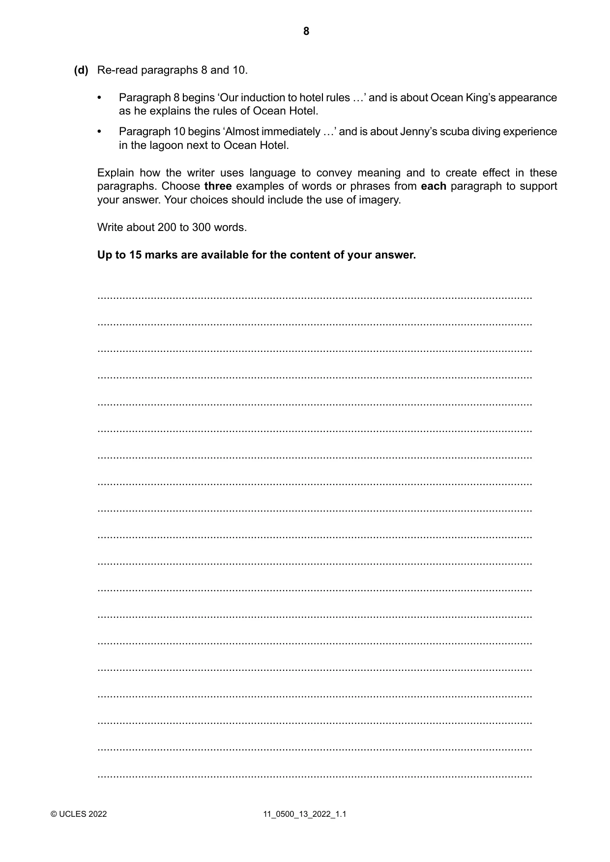 Cambridge IGCSE English - First Language 0500 2022 Oct/Nov Paper 1 · Variant 3 question paper, page 8 of 16