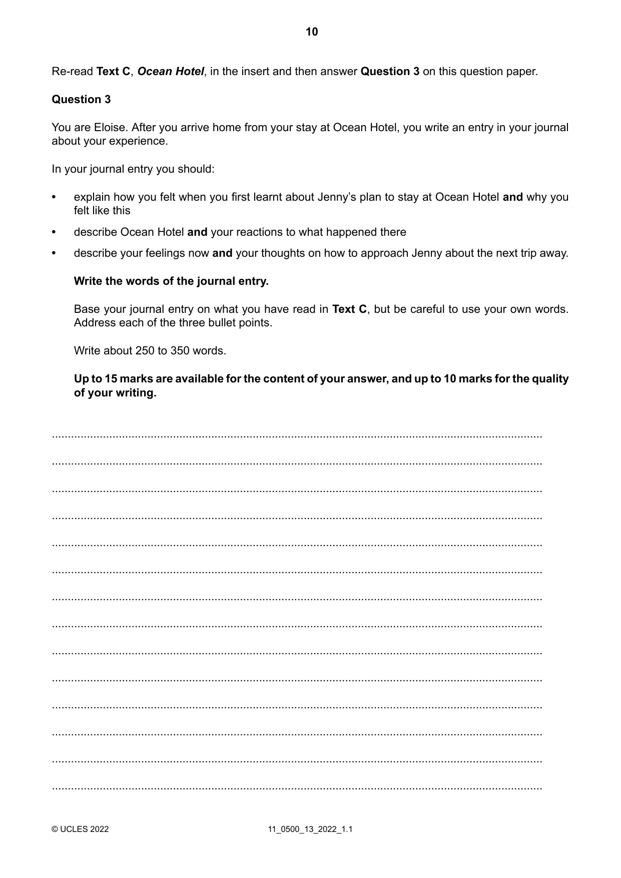 Cambridge IGCSE English - First Language 0500 2022 Oct/Nov Paper 1 · Variant 3 question paper, page 10 of 16