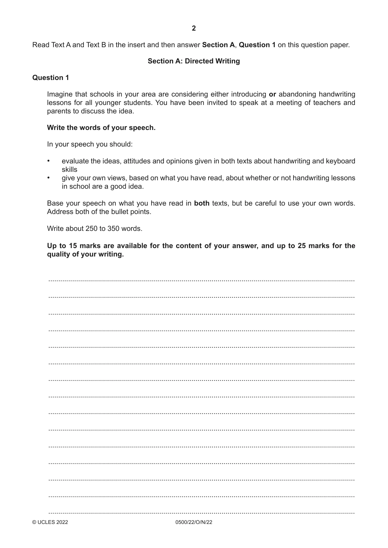 Cambridge IGCSE English - First Language 0500 2022 Oct/Nov Paper 2 · Variant 2 question paper, page 2 of 12
