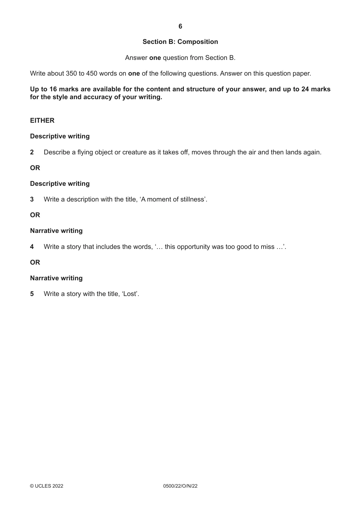 Cambridge IGCSE English - First Language 0500 2022 Oct/Nov Paper 2 · Variant 2 question paper, page 6 of 12