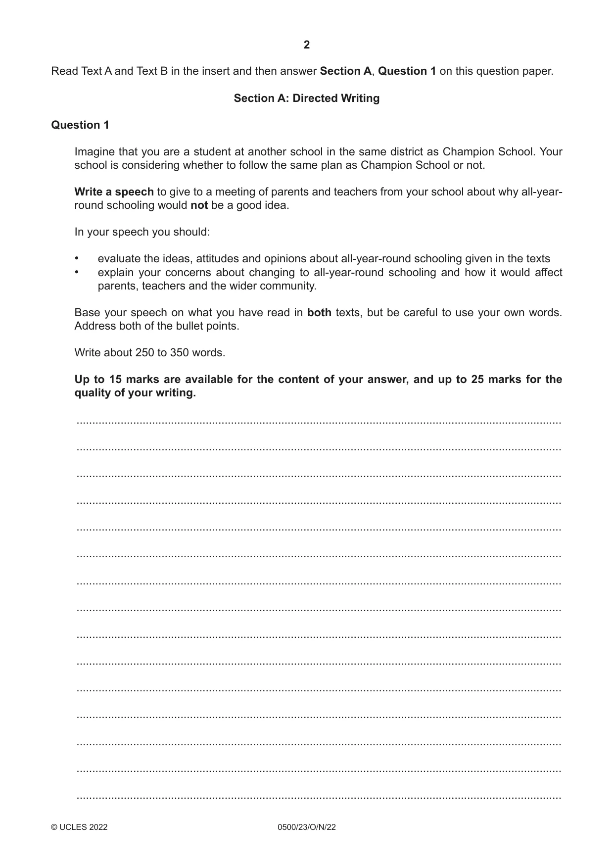 Cambridge IGCSE English - First Language 0500 2022 Oct/Nov Paper 2 · Variant 3 question paper, page 2 of 12