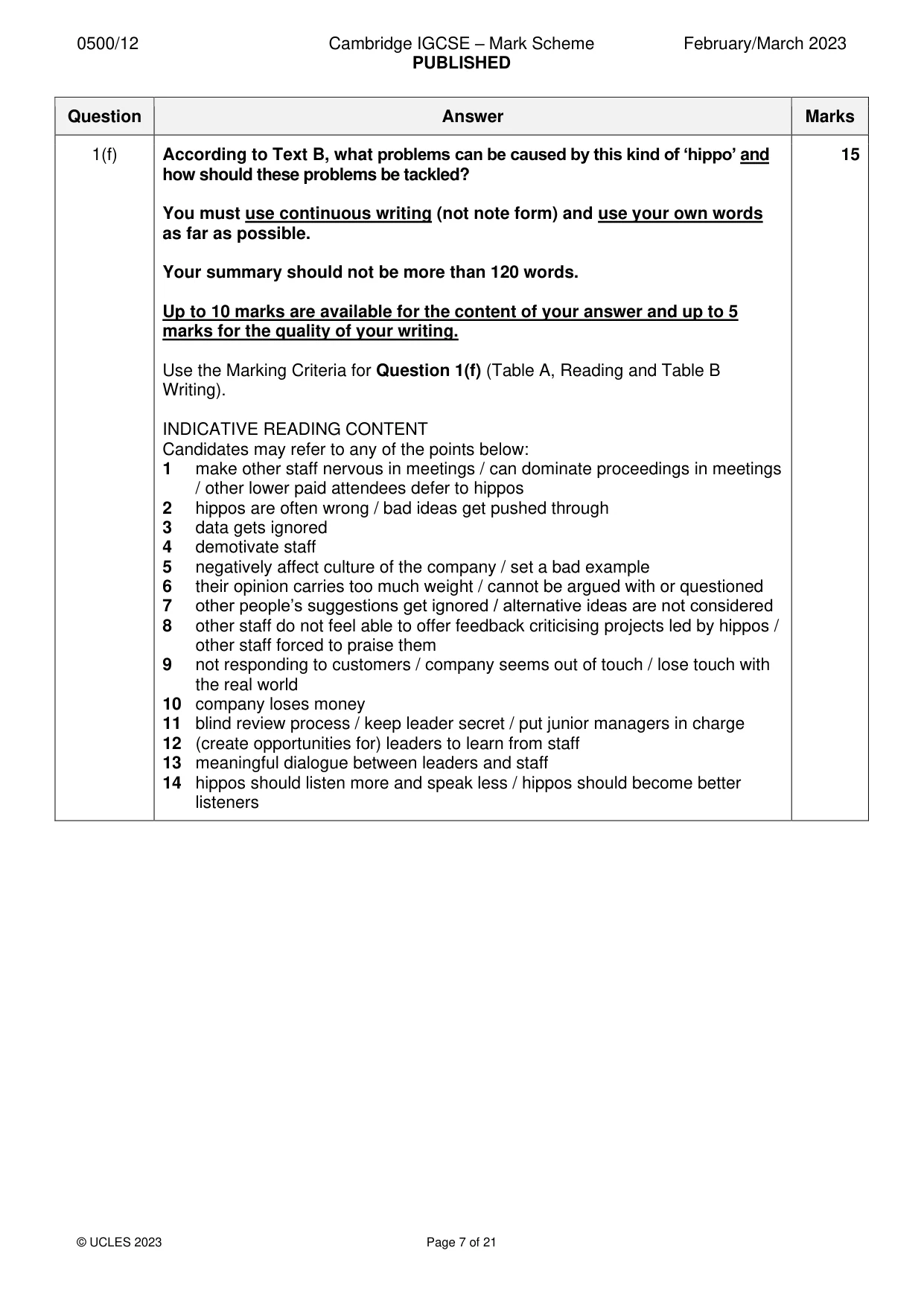 Mark scheme, page 7 of 21