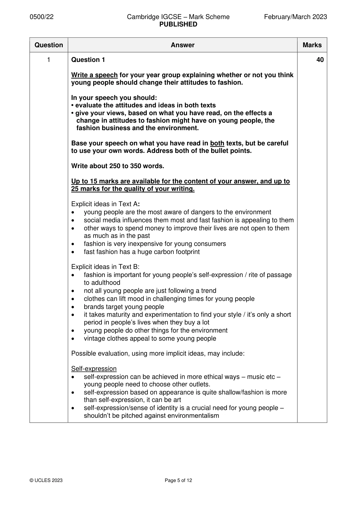 Mark scheme, page 5 of 12