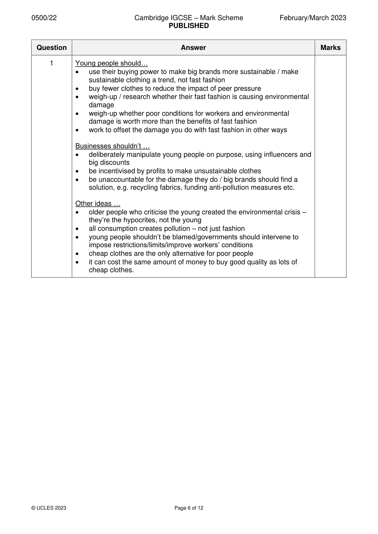 Mark scheme, page 6 of 12