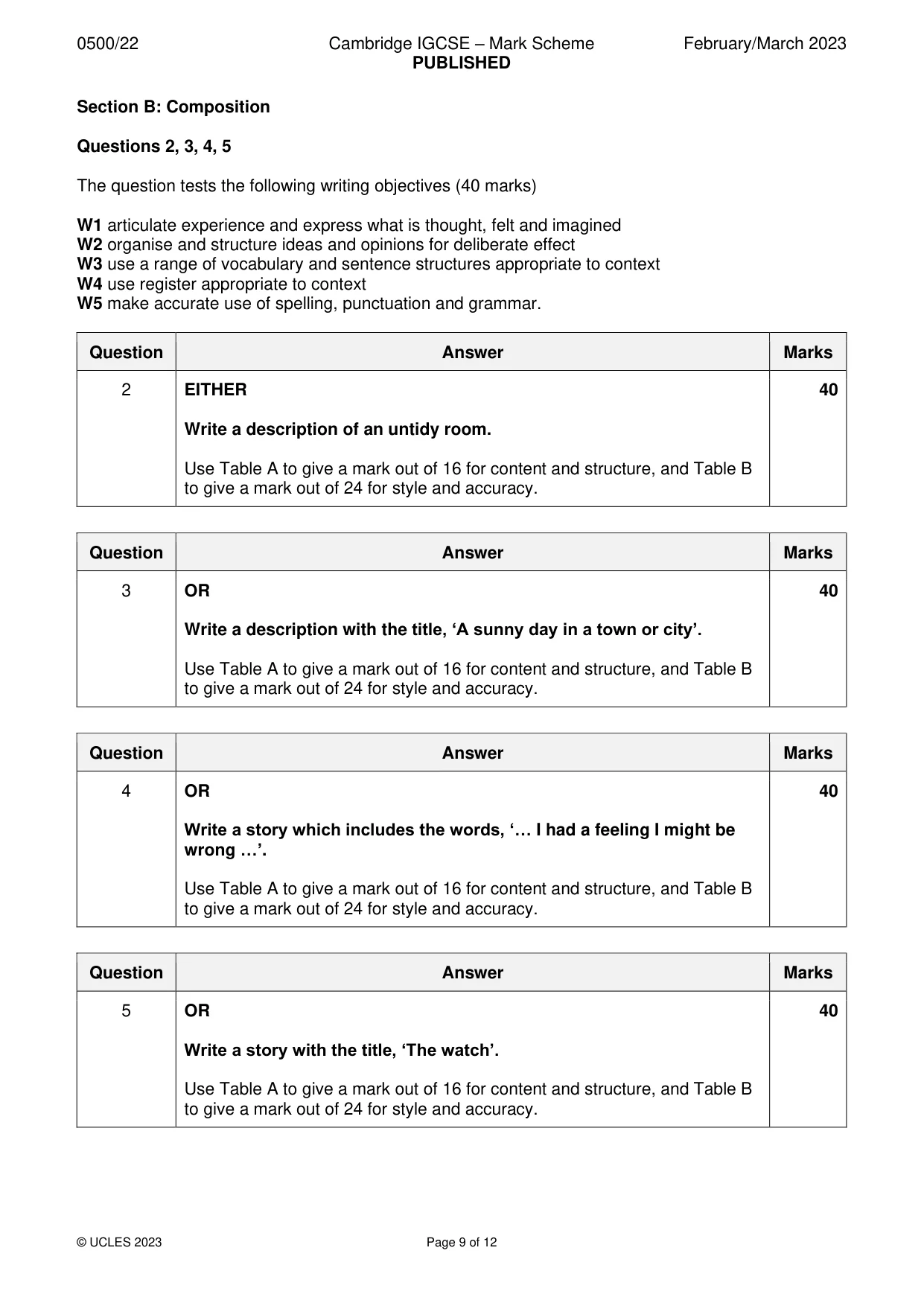 Mark scheme, page 9 of 12