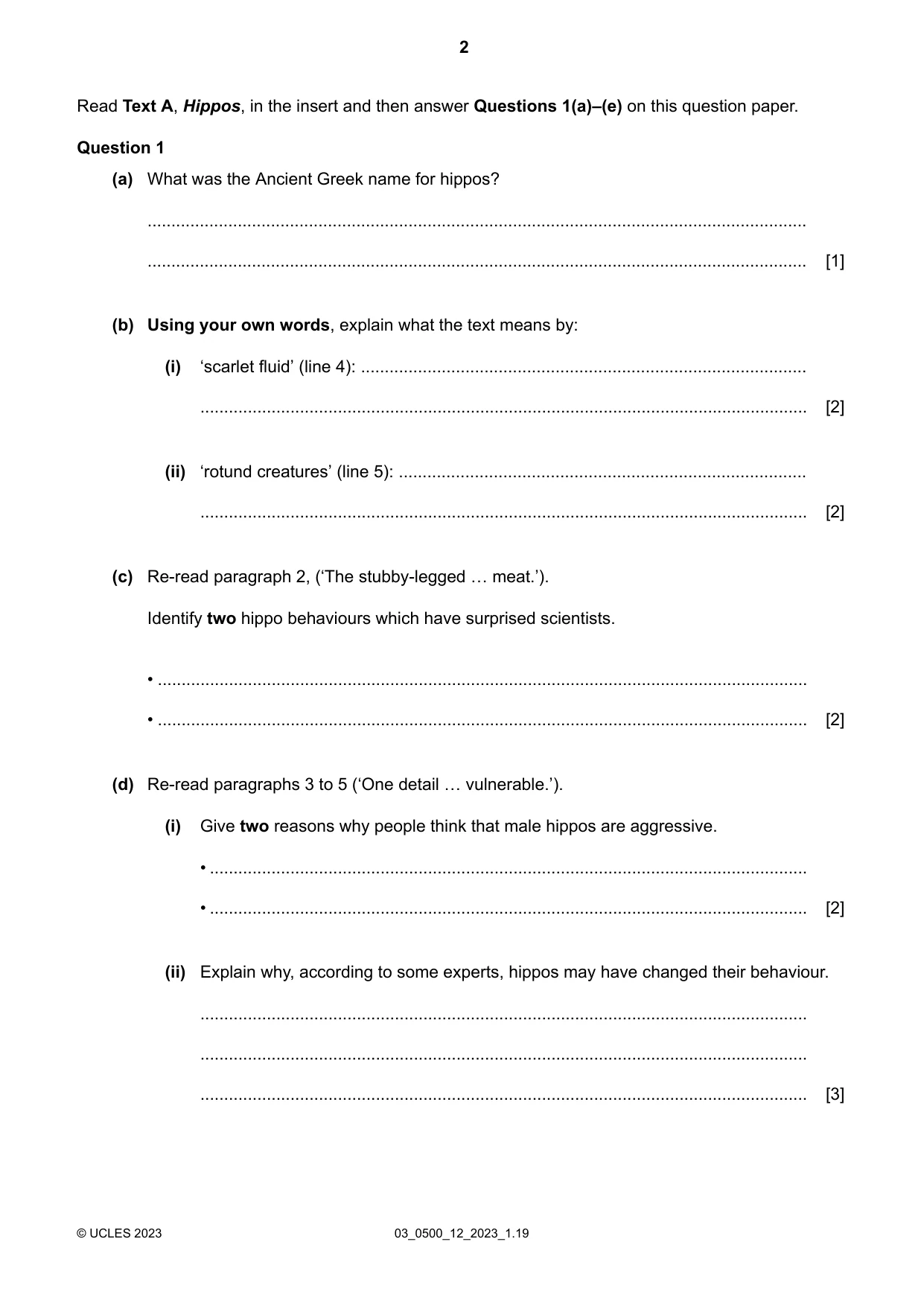 Cambridge IGCSE English - First Language 0500 2023 Feb/March Paper 1 · Variant 2 question paper, page 2 of 16