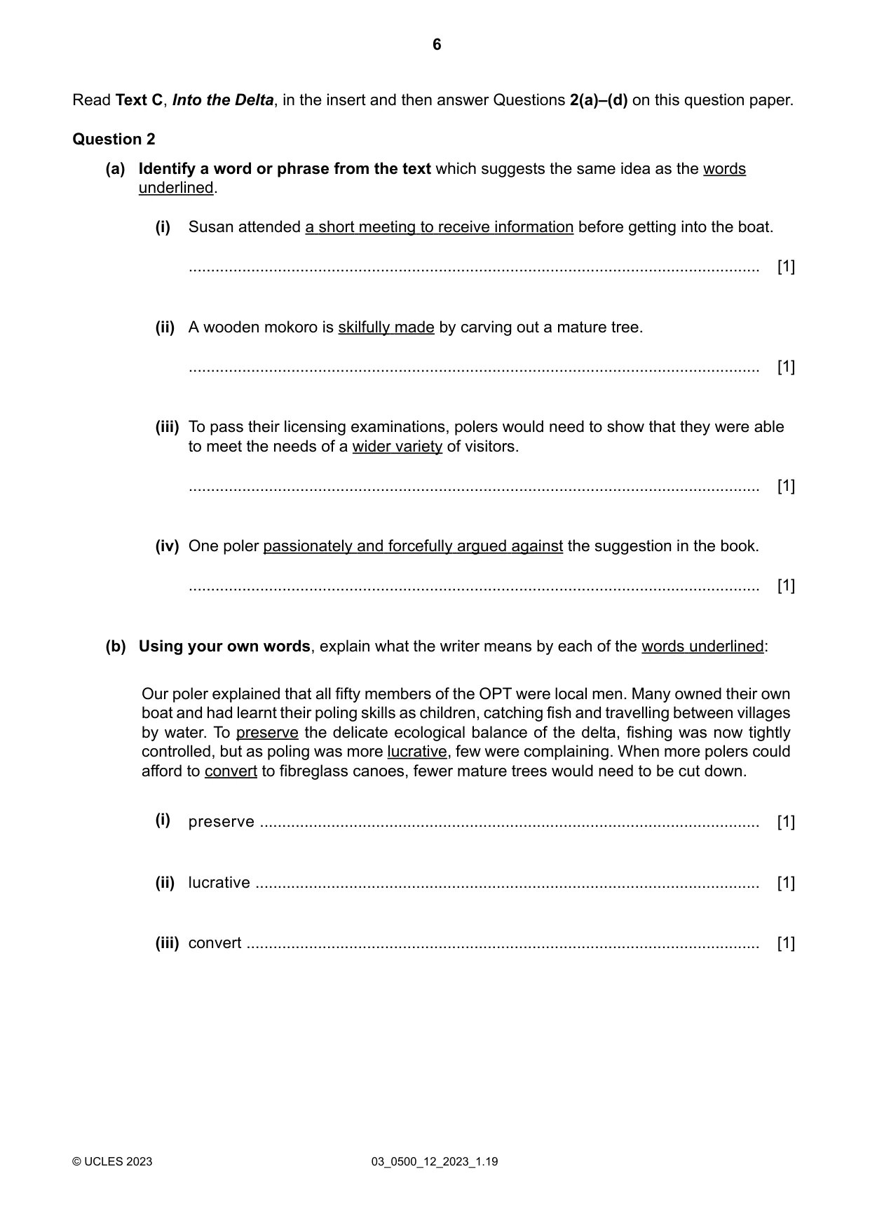 Cambridge IGCSE English - First Language 0500 2023 Feb/March Paper 1 · Variant 2 question paper, page 6 of 16
