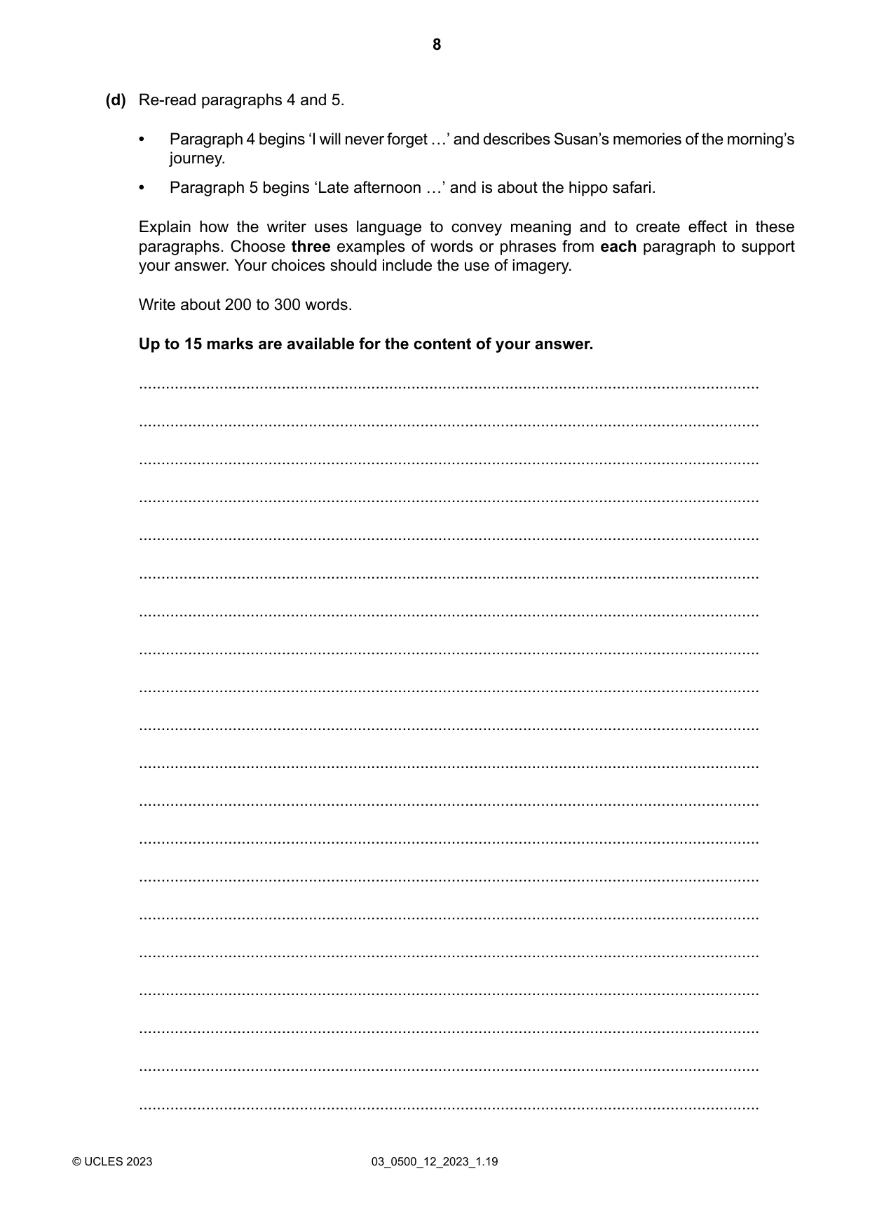 Cambridge IGCSE English - First Language 0500 2023 Feb/March Paper 1 · Variant 2 question paper, page 8 of 16