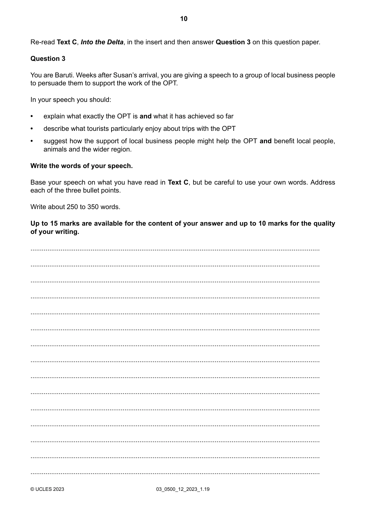 Cambridge IGCSE English - First Language 0500 2023 Feb/March Paper 1 · Variant 2 question paper, page 10 of 16