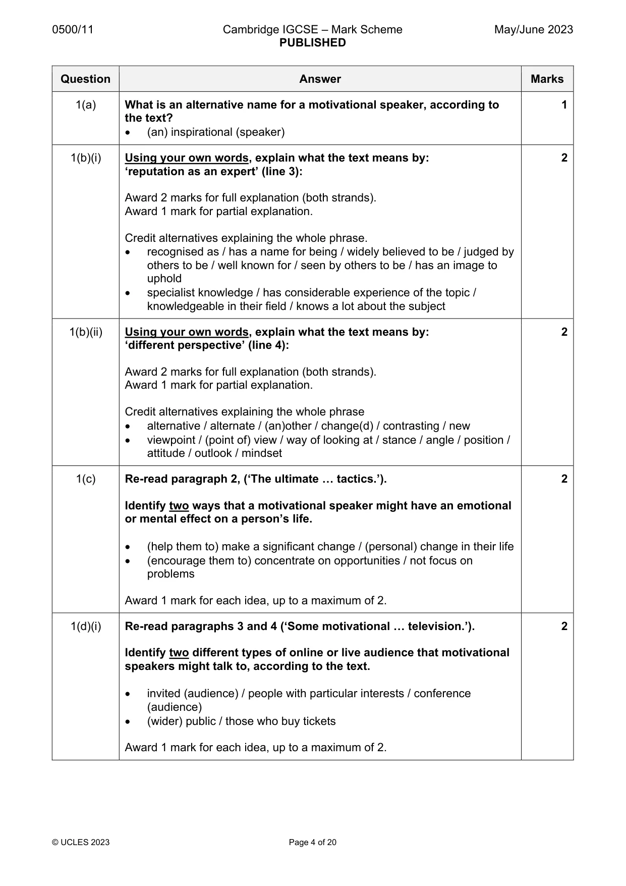 Mark scheme, page 4 of 20