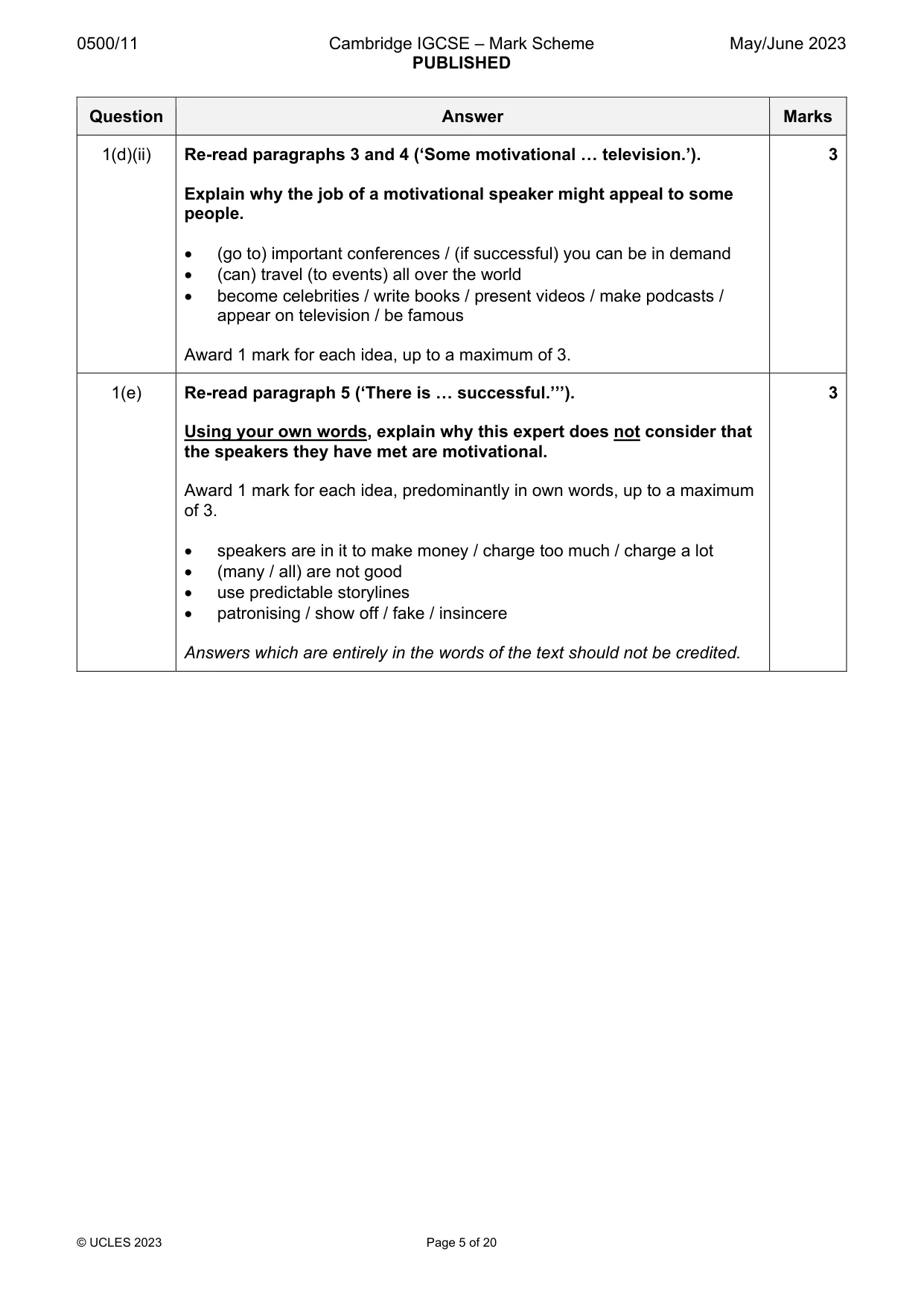 Mark scheme, page 5 of 20