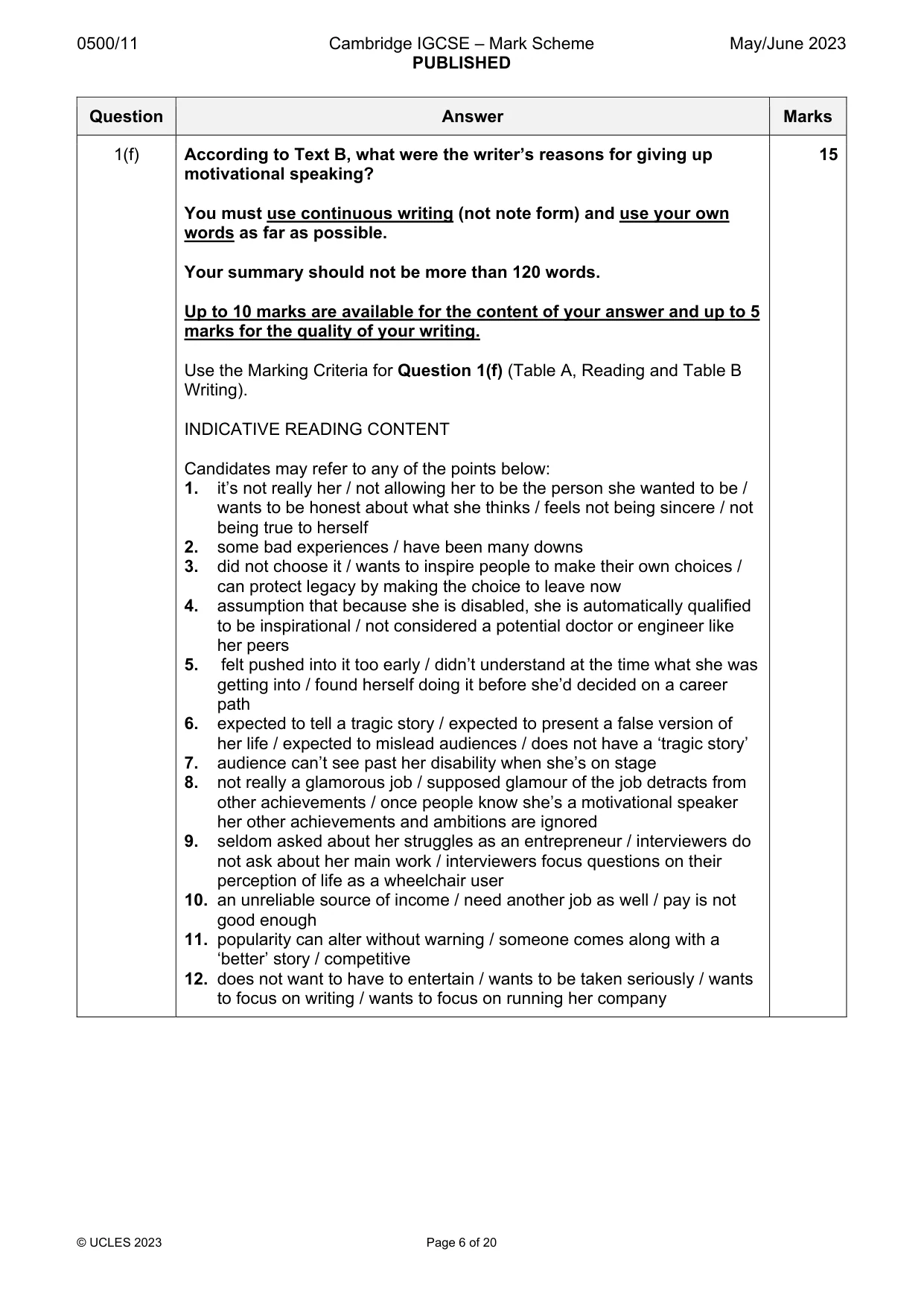 Mark scheme, page 6 of 20