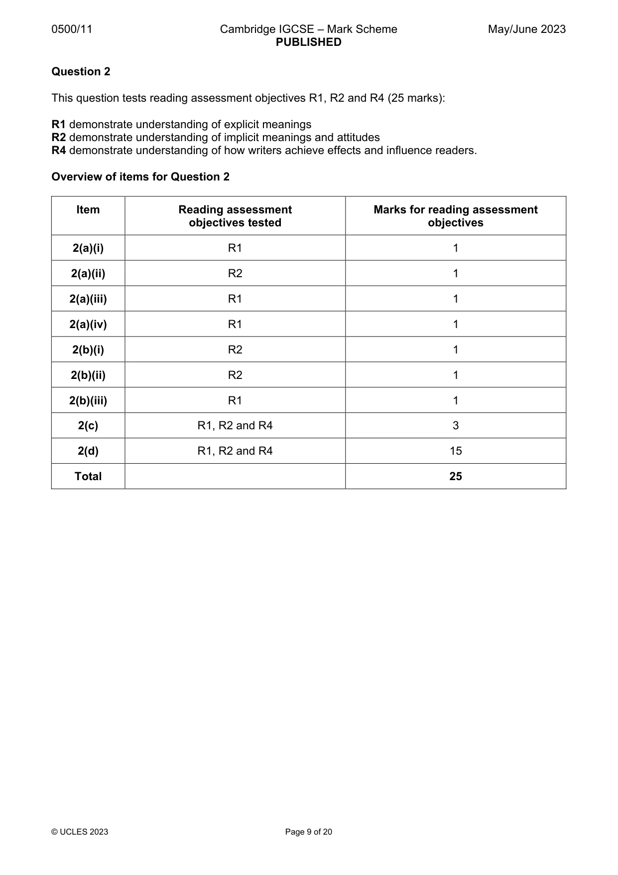 Mark scheme, page 9 of 20