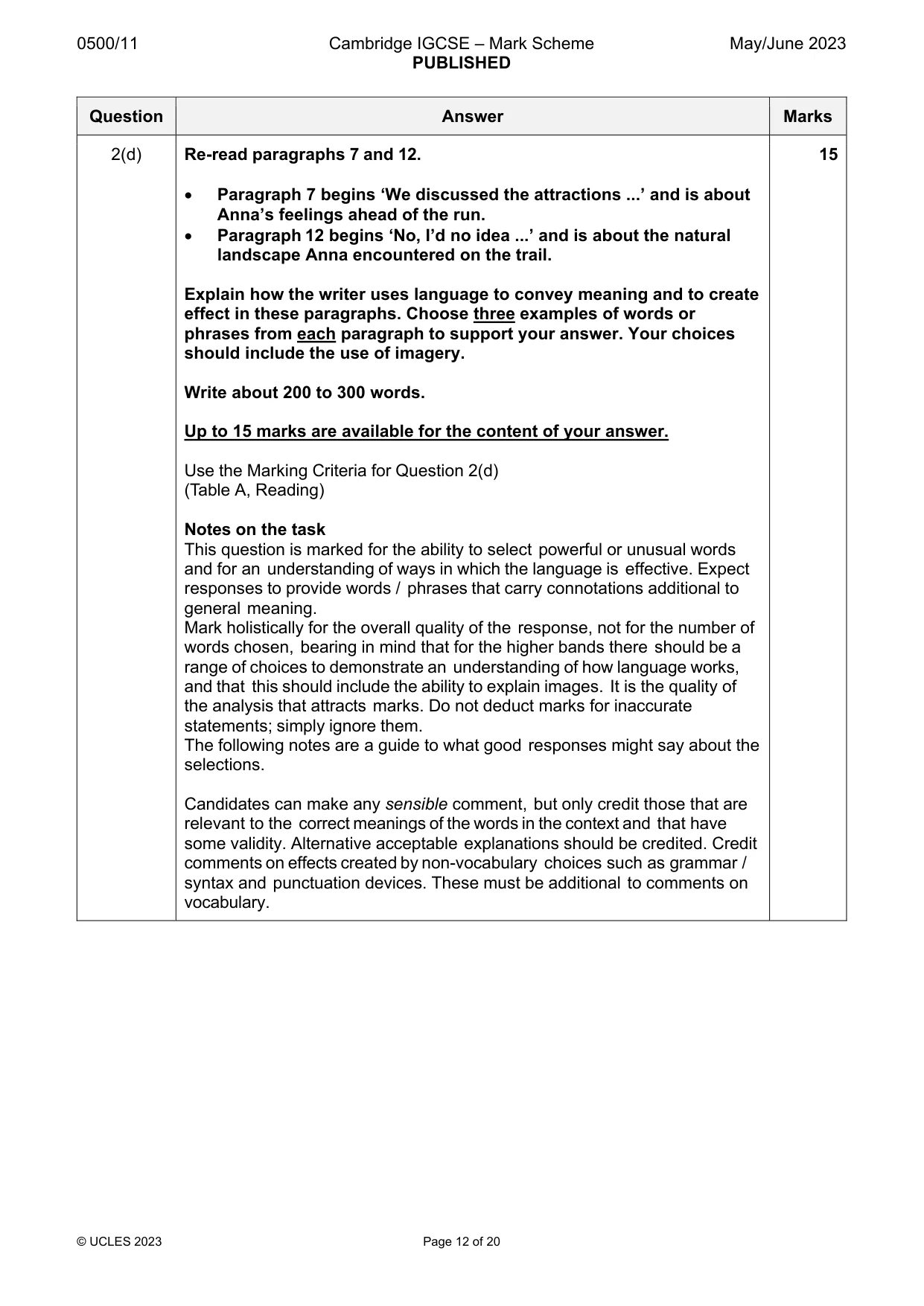 Mark scheme, page 12 of 20