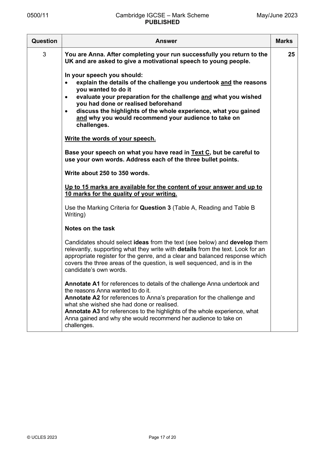 Mark scheme, page 17 of 20